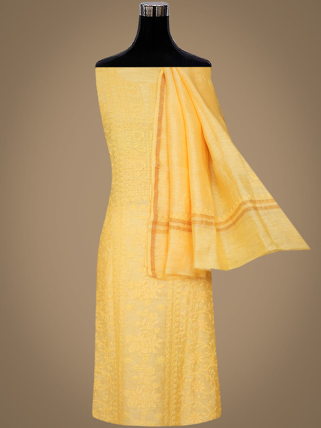 Ada Yellow Linen Unstitched Kurta Dupattta_6