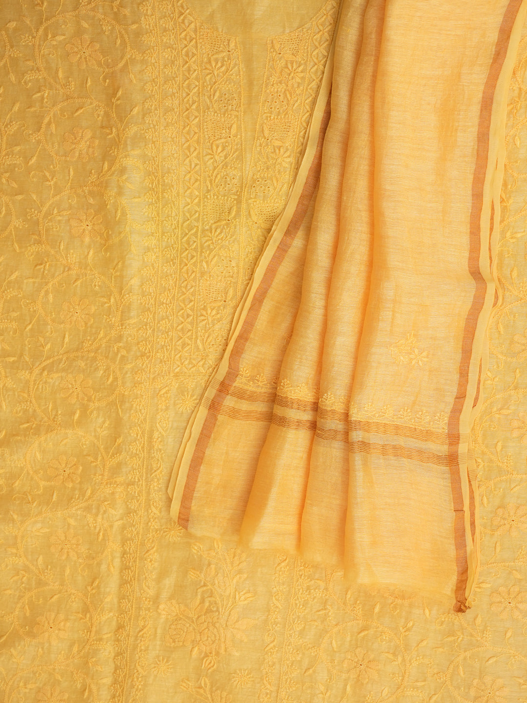 Ada Yellow Linen Unstitched Kurta Dupattta_7