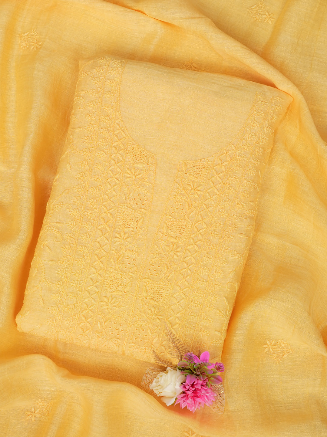 Ada Yellow Linen Unstitched Kurta Dupattta_1 