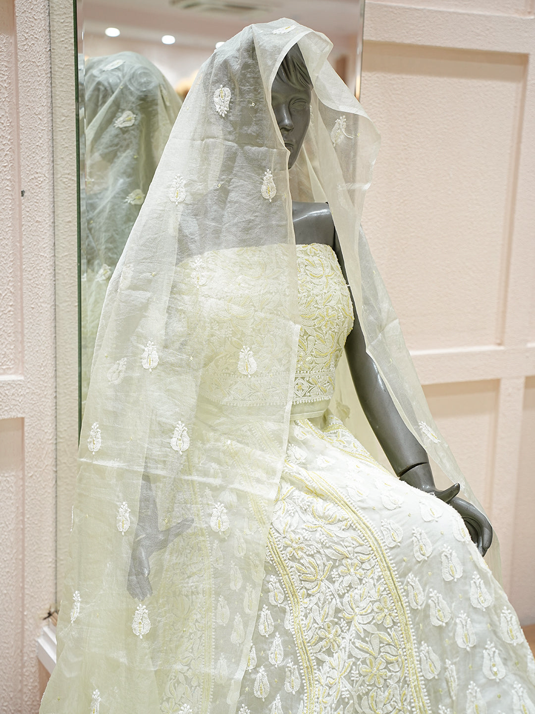 Ada Hand Embroidered Yellow Organza Lucknowi Chikankari Lehenga Set With Cutdana Work 01A999567