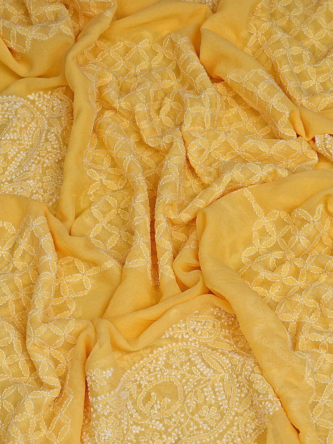 Ada Hand Embroidered Yellow Pure Georgette Lucknowi Chikankari Dupatta 01A1007044_2