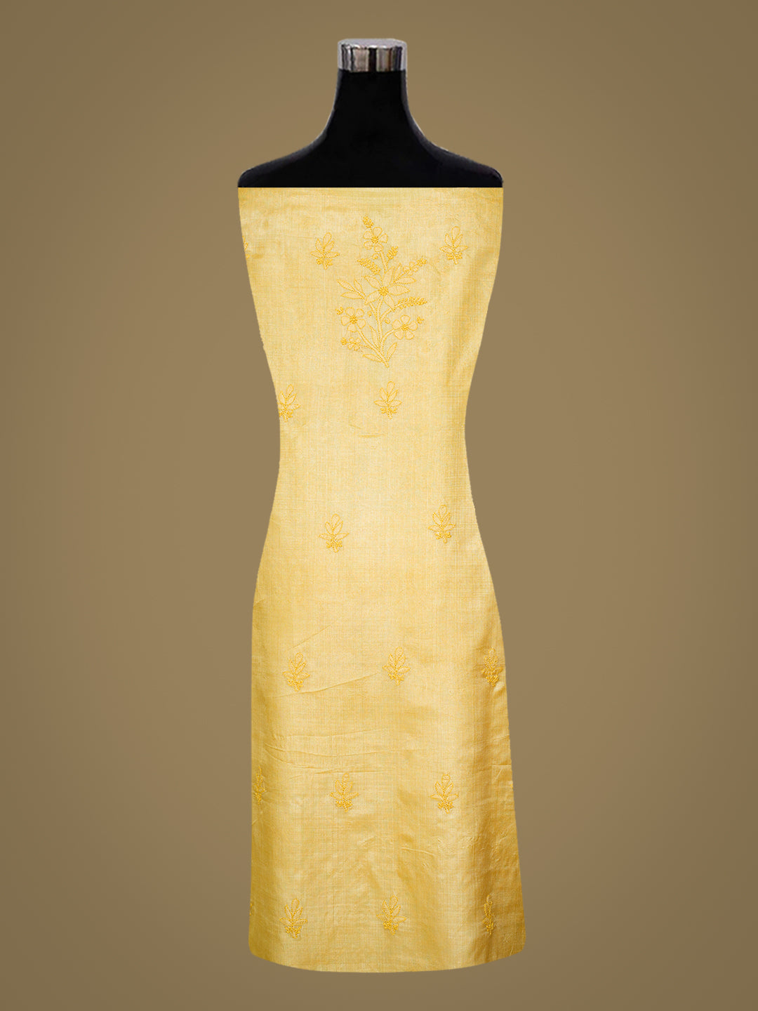 Ada Hand Embroidered Yellow Silk Lucknowi Chikankari Unstitched Suit Piece 01A908061