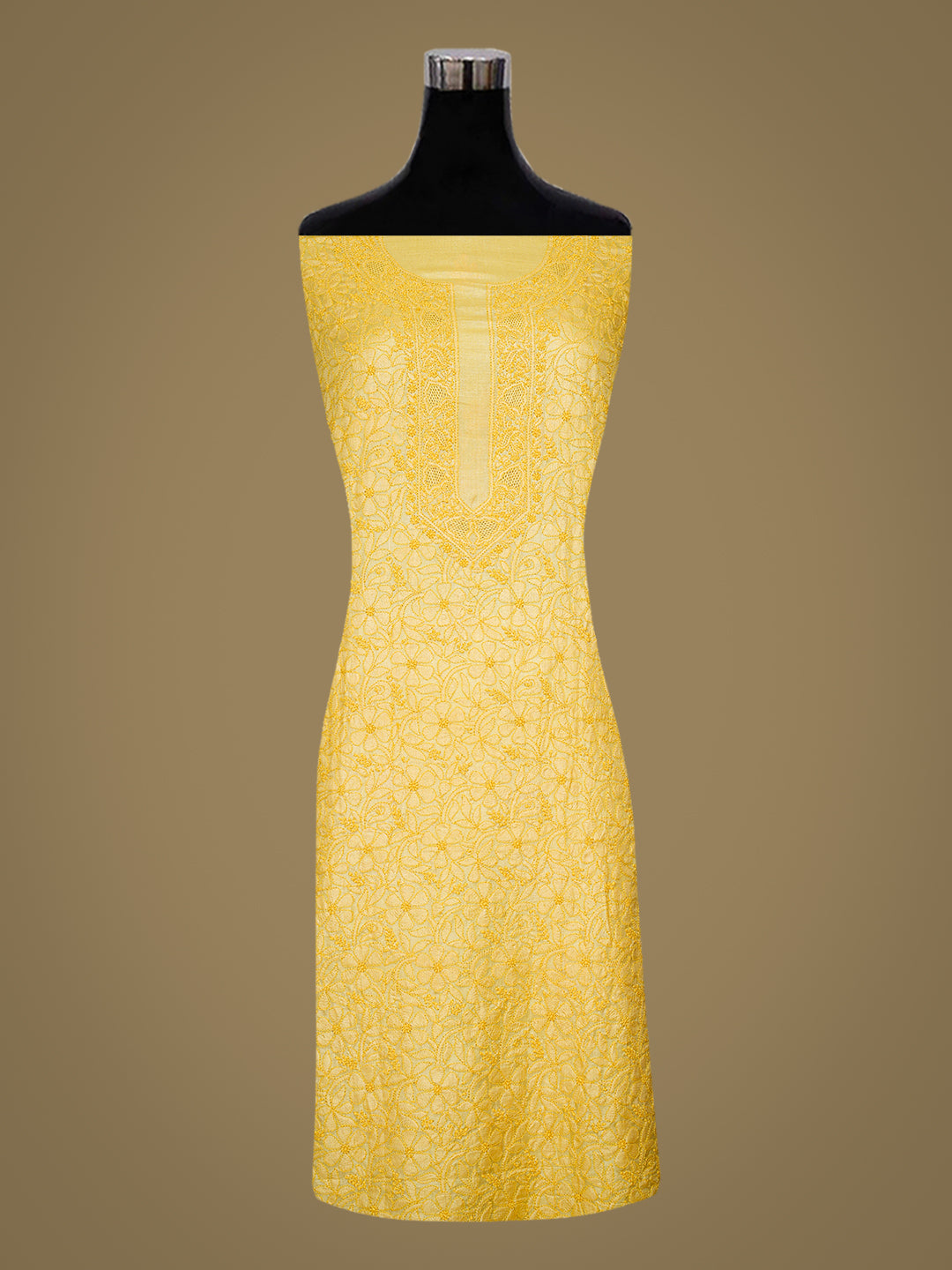 Ada Hand Embroidered Yellow Silk Lucknowi Chikankari Unstitched Suit Piece 01A908061