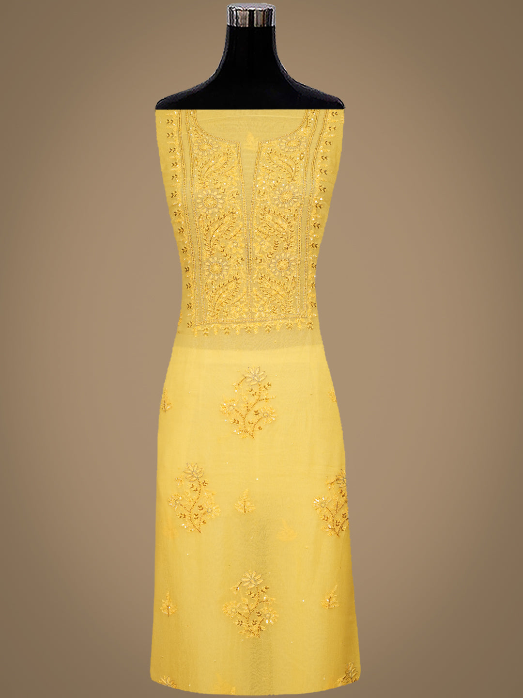 Ada Hand Embroidered Yellow Viscose Georgette Lucknowi Chikankari Unstitched Kurta Dupatta Set With Zari Work 01A771738