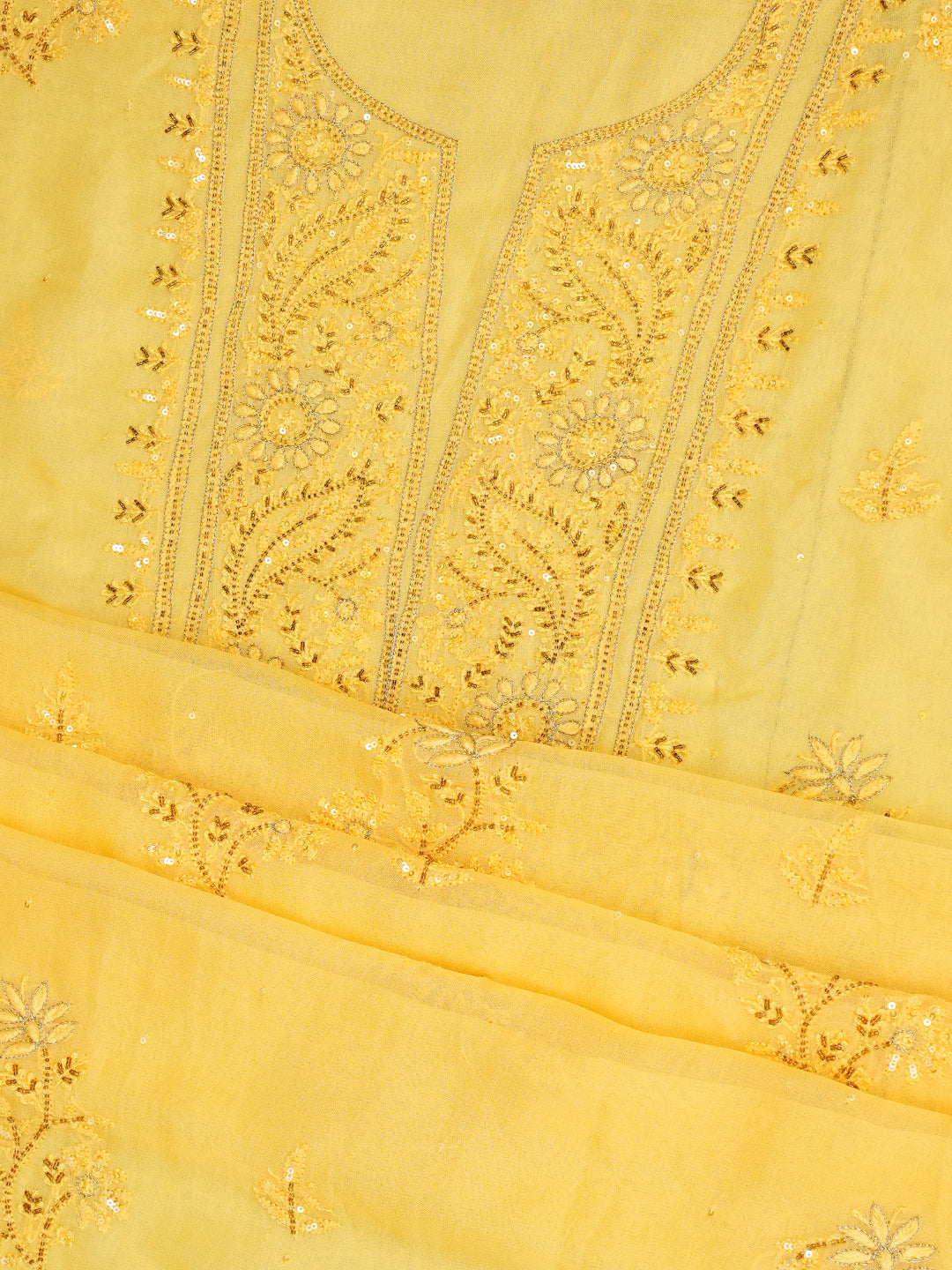 Ada Hand Embroidered Yellow Viscose Georgette Lucknowi Chikankari Unstitched Kurta Dupatta Set With Zari Work 01A771738