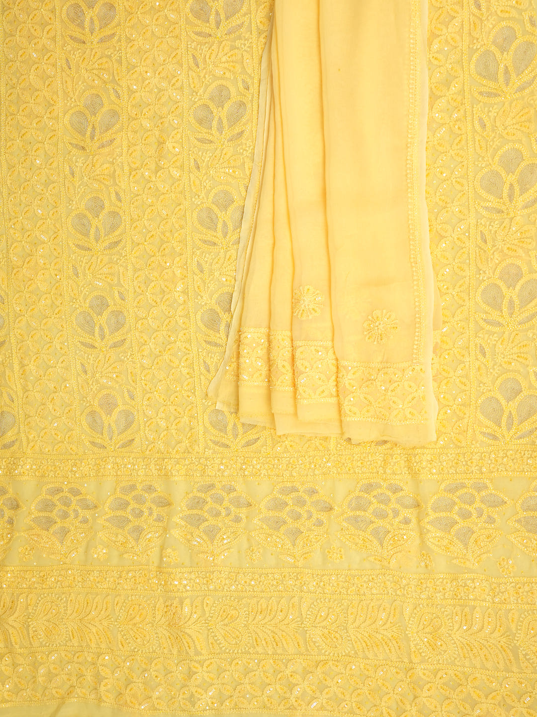 Ada Hand Embroidered Yellow Viscose Georgette Lucknowi Chikankari Unstitched Kurta Dupatta Set With Cutdana Work 01A955428