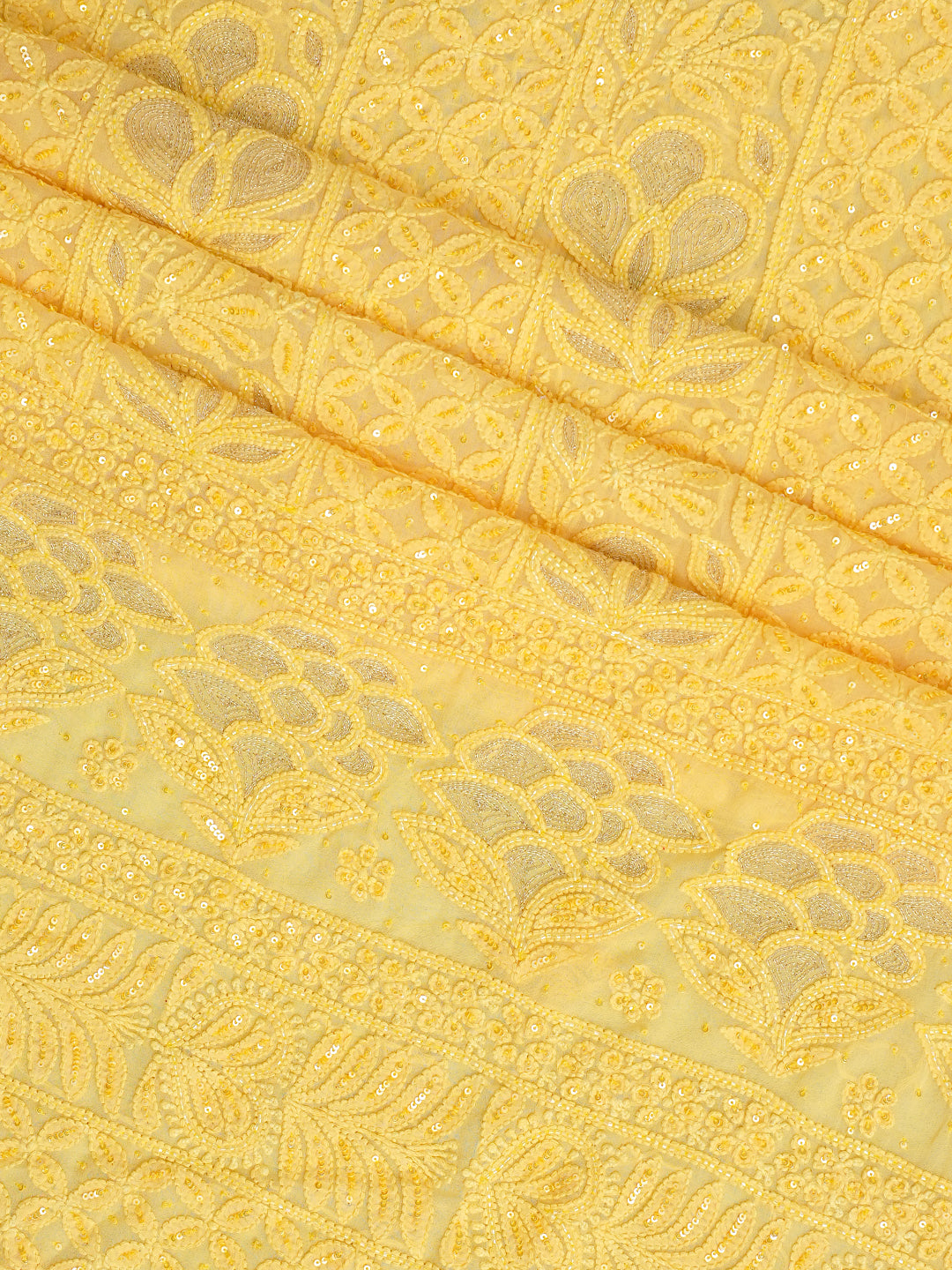 Ada Hand Embroidered Yellow Viscose Georgette Lucknowi Chikankari Unstitched Kurta Dupatta Set With Zari, Cutdana and Sequinned Work 01A955428
