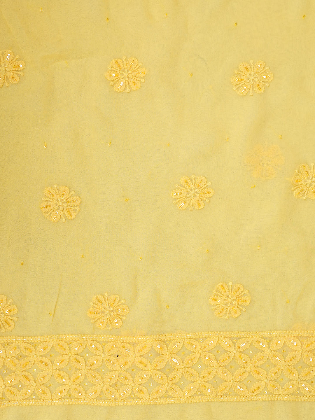 Ada Hand Embroidered Yellow Viscose Georgette Lucknowi Chikankari Unstitched Kurta Dupatta Set With Cutdana Work 01A955428