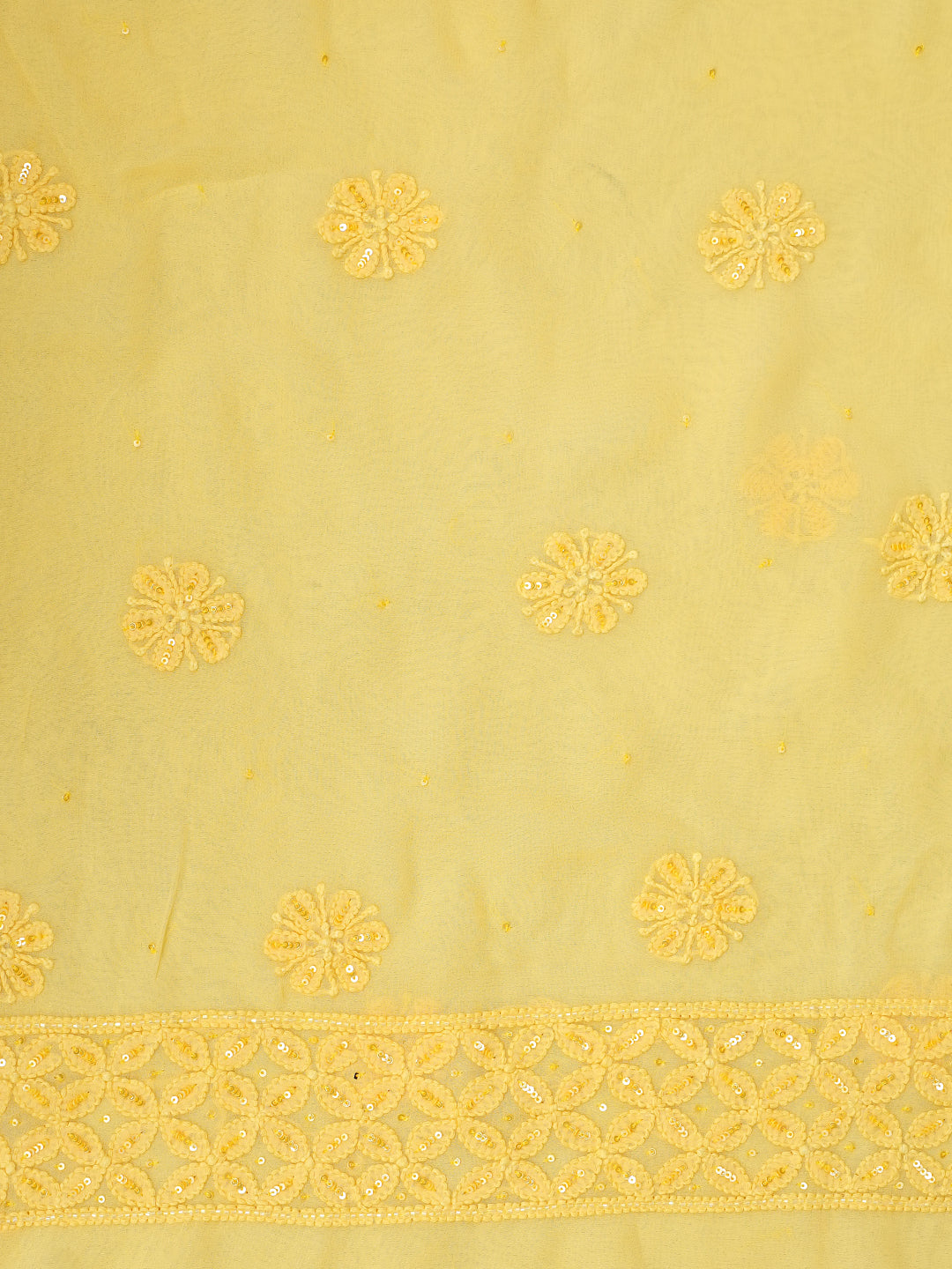 Ada Hand Embroidered Yellow Viscose Georgette Lucknowi Chikankari Unstitched Kurta Dupatta Set With Zari, Cutdana and Sequinned Work 01A955428