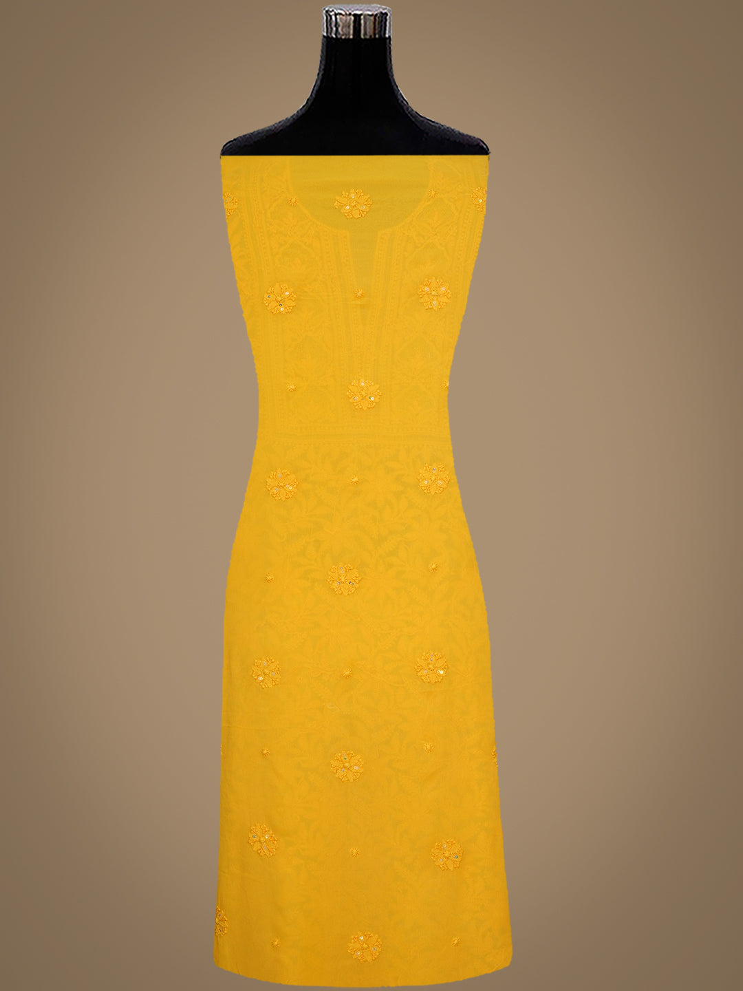 Ada Hand Embroidered Yellow Viscose Georgette Lucknowi Chikankari Unstitched Kurta Dupatta set With Cutdana and Sequinned Work 01A394852