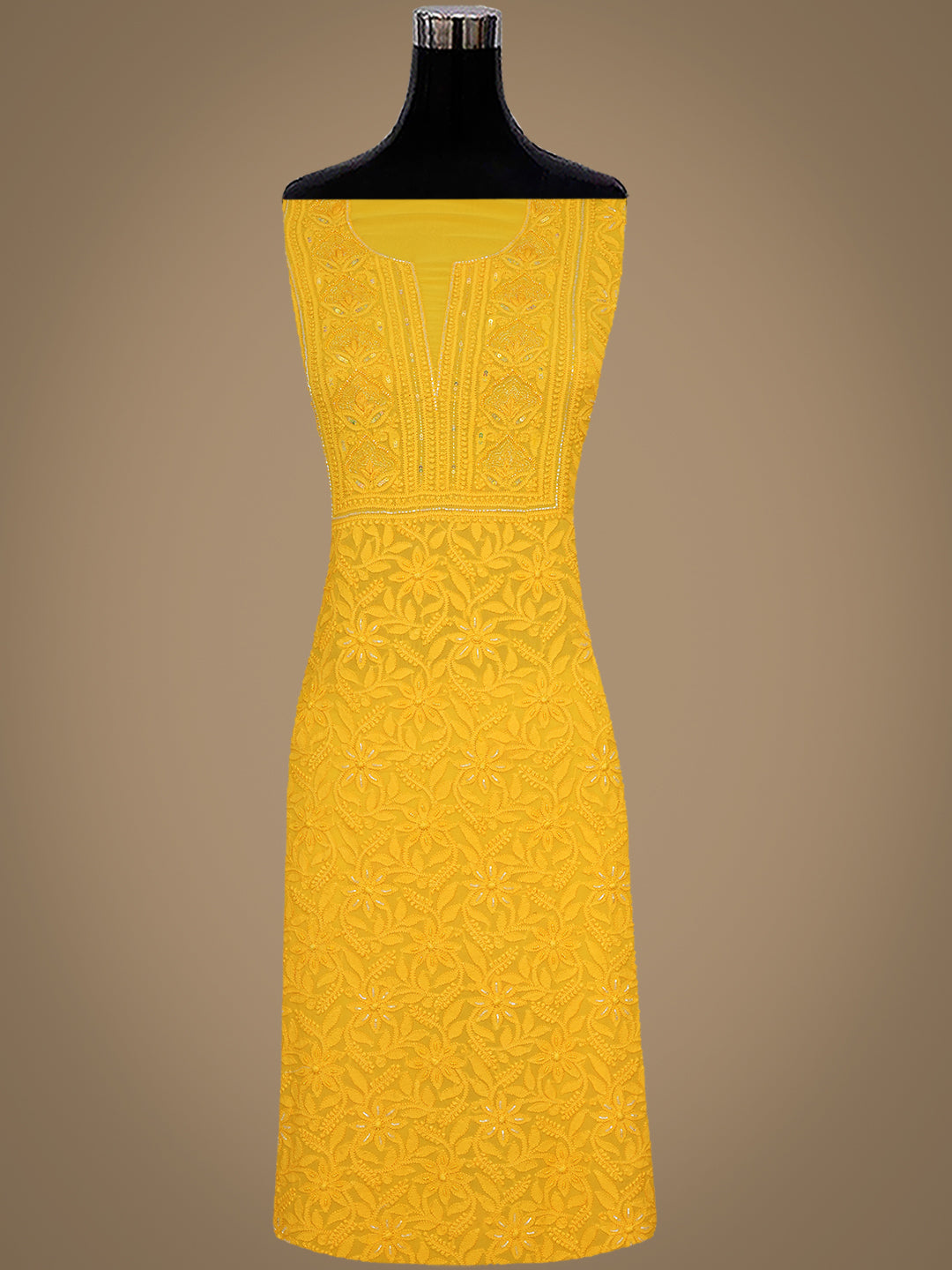 Ada Hand Embroidered Yellow Viscose Georgette Lucknowi Chikankari Unstitched Kurta Dupatta set With Cutdana and Sequinned Work 01A394852