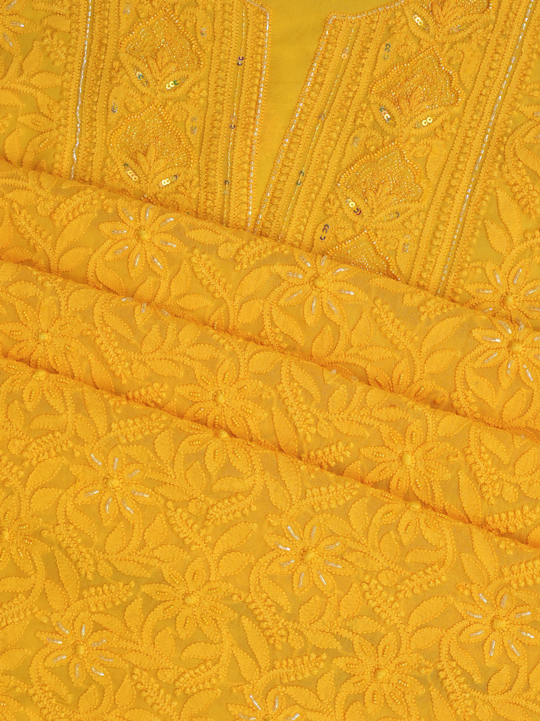 Ada Hand Embroidered Yellow Viscose Georgette Lucknowi Chikankari Unstitched Kurta Dupatta set With Cutdana and Sequinned Work 01A394852