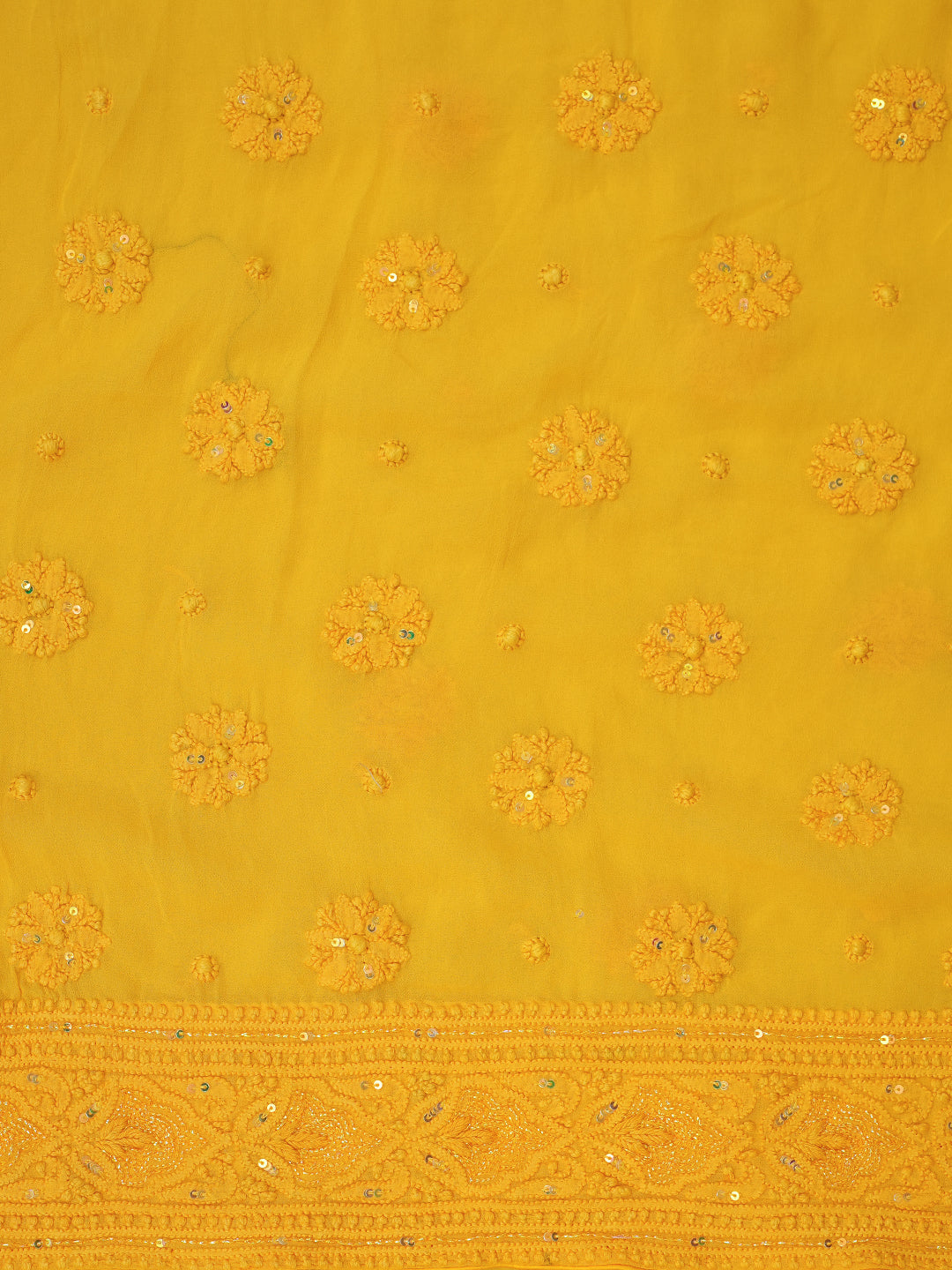 Ada Hand Embroidered Yellow Viscose Georgette Lucknowi Chikankari Unstitched Kurta Dupatta set With Cutdana and Sequinned Work 01A394852