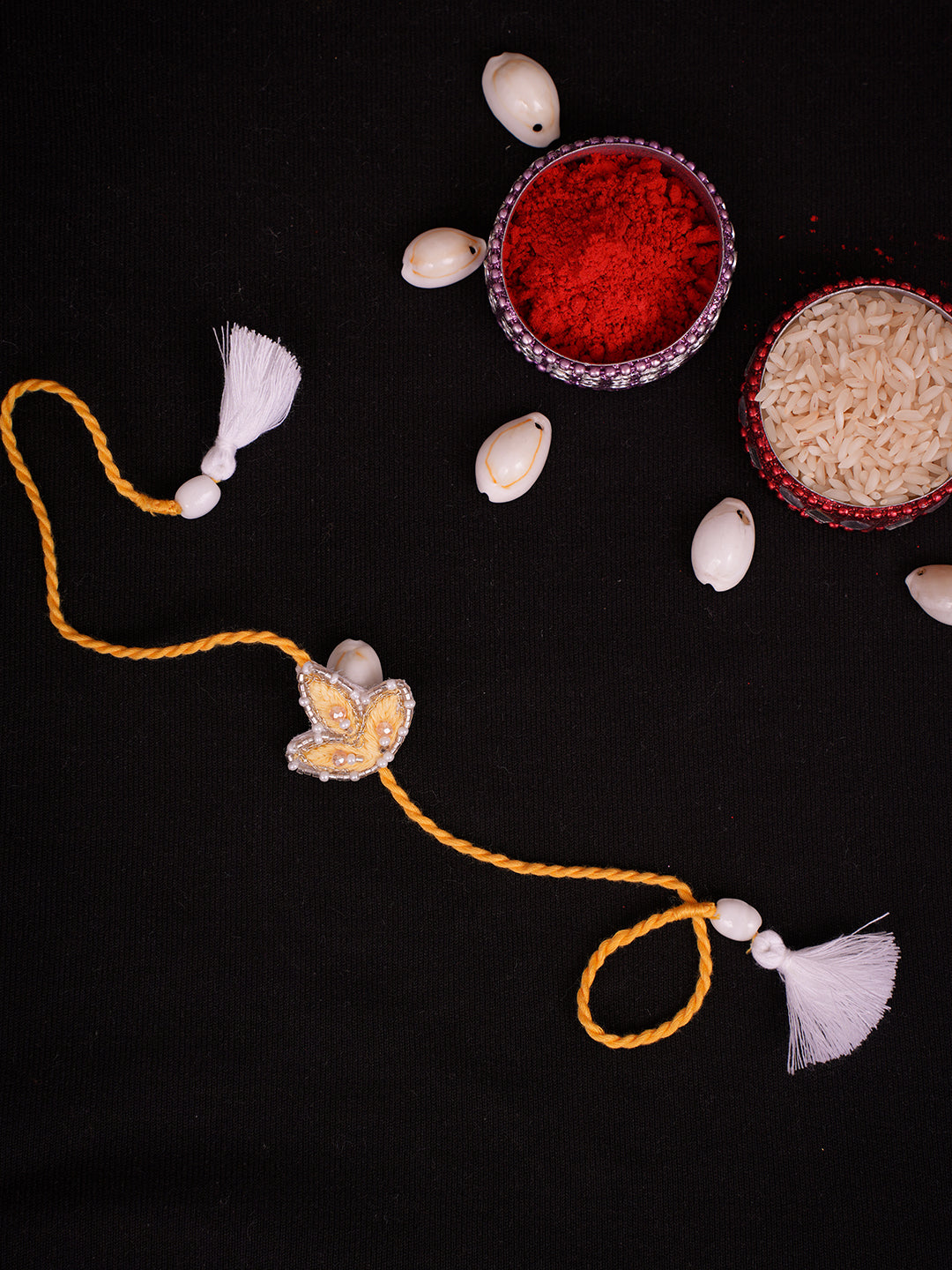 Ada Hand Embroidered Yellow Viscose Georgette Raksha Sutra Rakhi With Cutdana Work_1