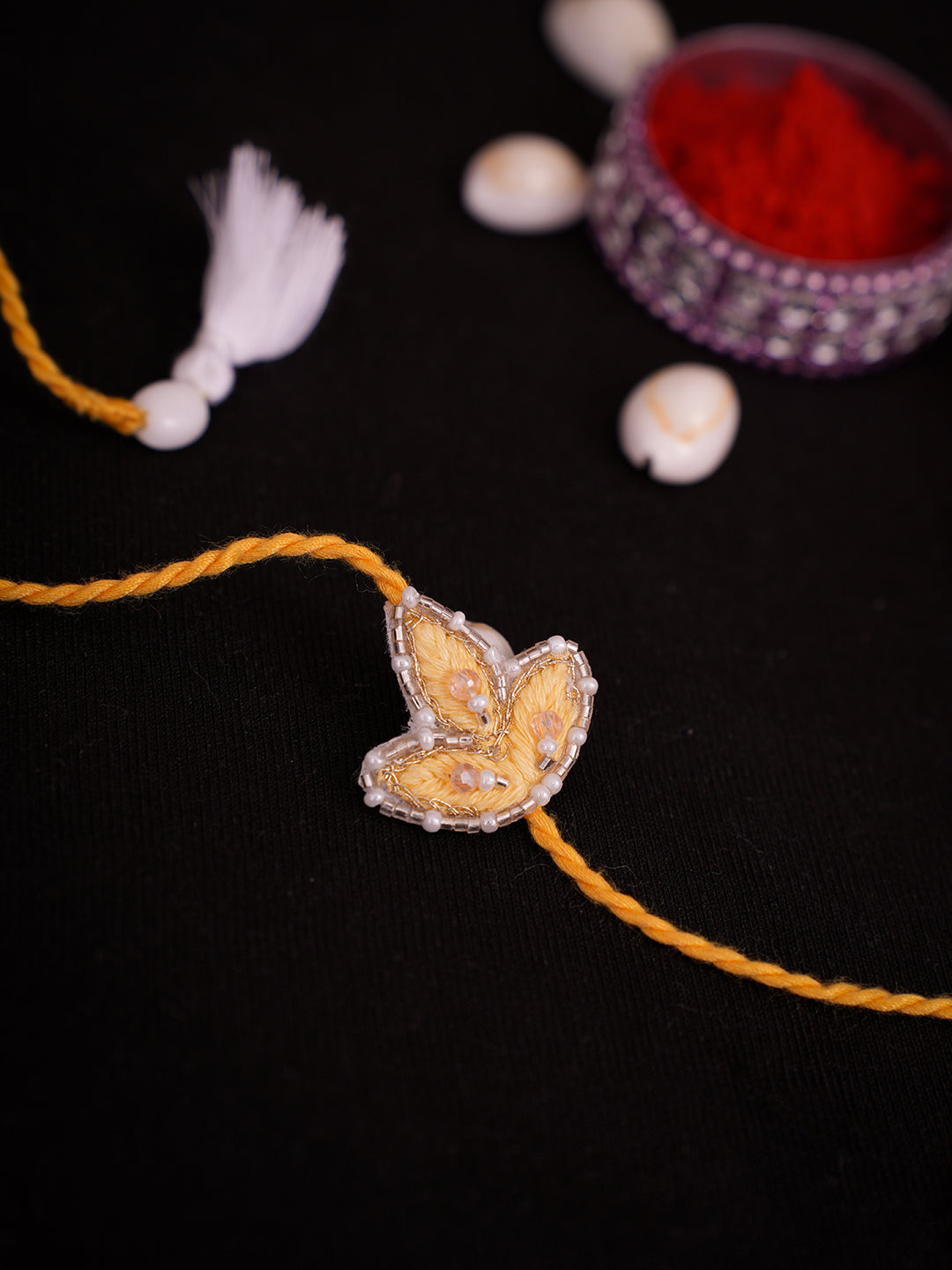 Ada Hand Embroidered Yellow Viscose Georgette Raksha Sutra Rakhi With Cutdana Work_2