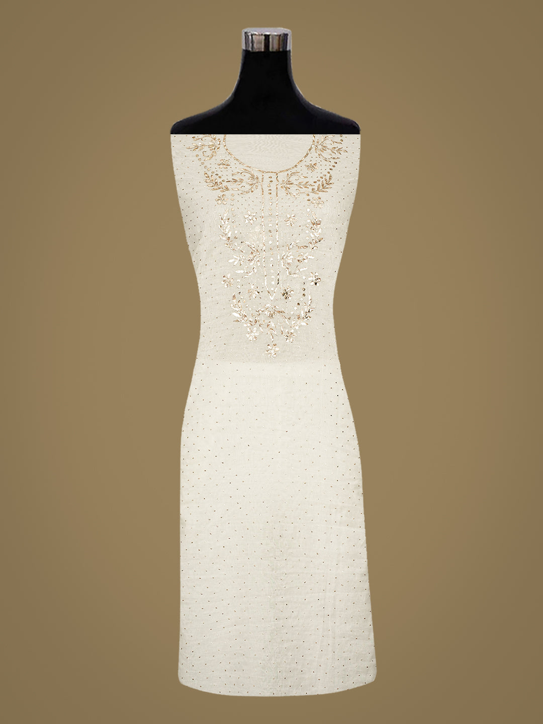 Ada White Chanderi Lucknowi Chikankari Unstitched Kurta Dupatta Set With Muqaish/Mukaish Work 01A972743