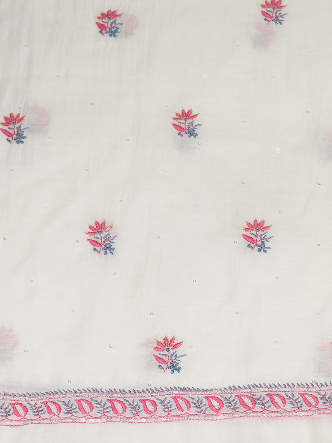 Ada White Chanderi Lucknowi Chikankari Unstitched Kurta Dupatta Set With Pearl Cutdana Sequinned & Zari Work 01A988204