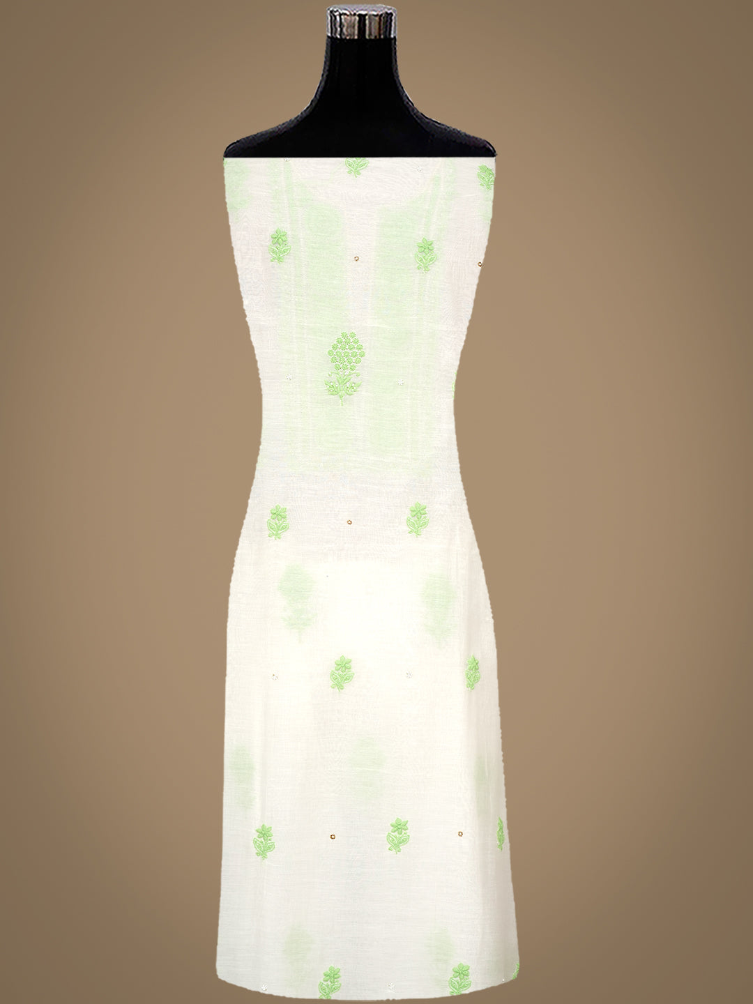 Ada Hand Embroidered White Chanderi Lucknowi Chikankari Unstitched Kurta Dupatta Set With Pearl Work 01A548523