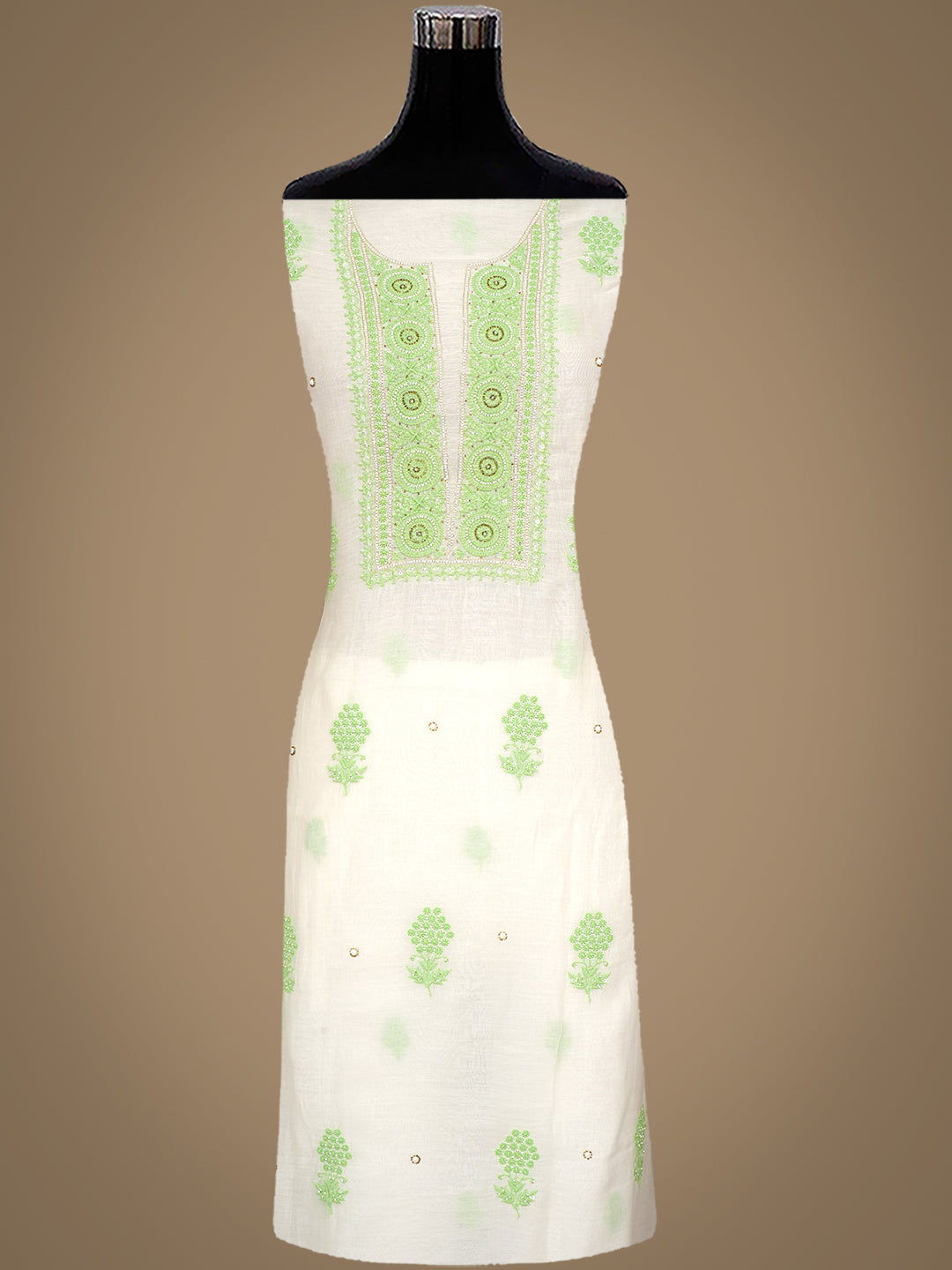 Ada Hand Embroidered White Chanderi Lucknowi Chikankari Unstitched Kurta Dupatta Set With Pearl Work 01A548523