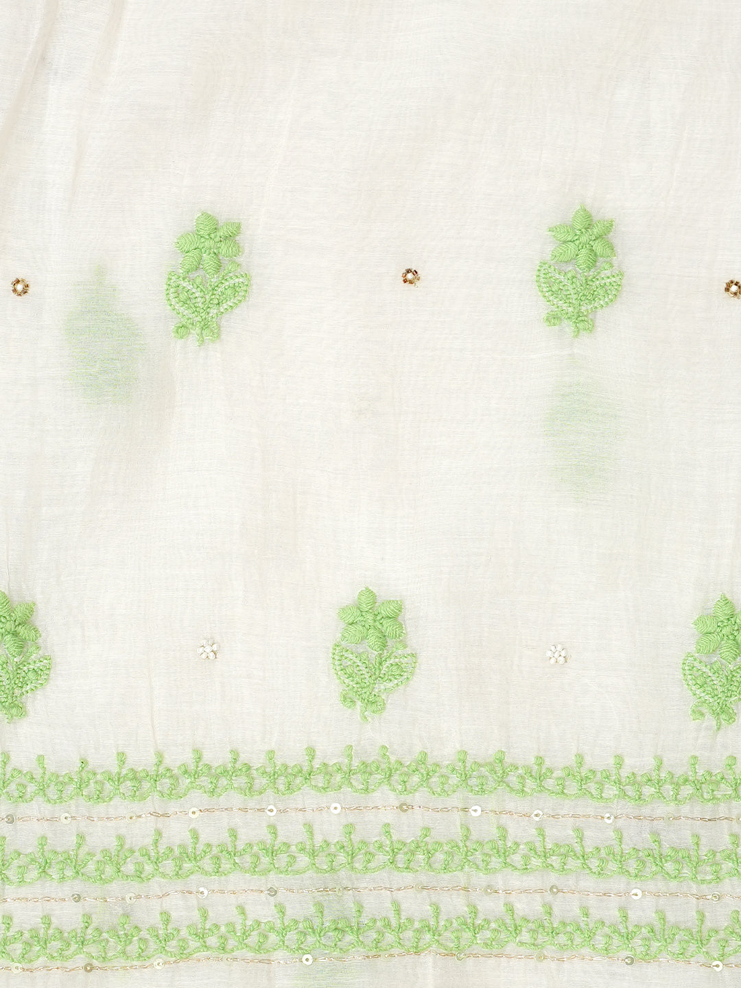 Ada Hand Embroidered White Chanderi Lucknowi Chikankari Unstitched Kurta Dupatta Set With Pearl Work 01A548523