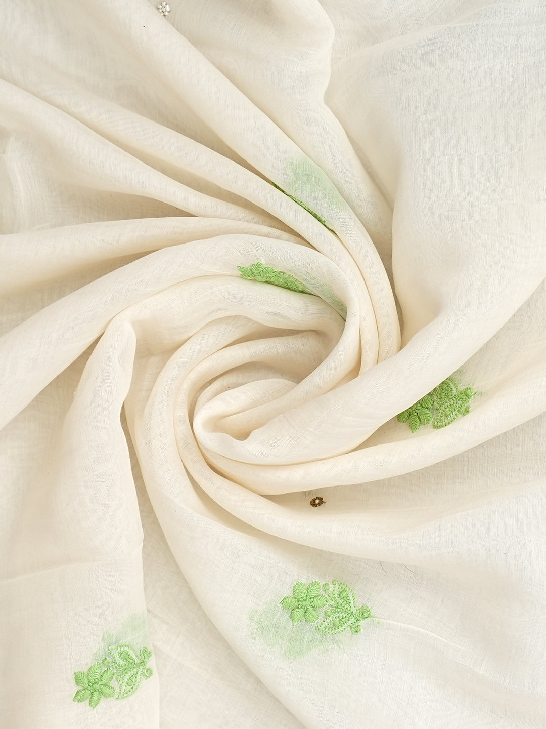 Ada Hand Embroidered White Chanderi Lucknowi Chikankari Unstitched Kurta Dupatta Set With Pearl Work 01A548523
