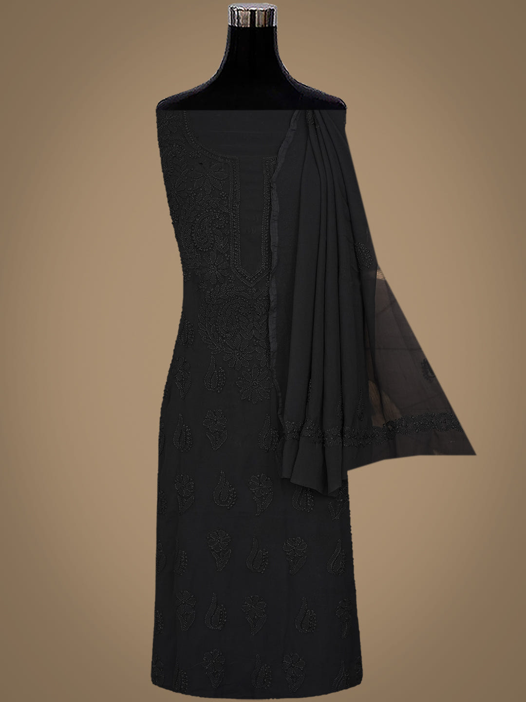 Ada Hand Embroidered Black Faux Georgette Lucknowi Chikankari Unstitched Suit Piece 01A1018808_7