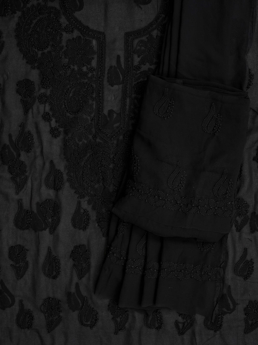 Ada Hand Embroidered Black Faux Georgette Lucknowi Chikankari Unstitched Suit Piece 01A1018808_5
