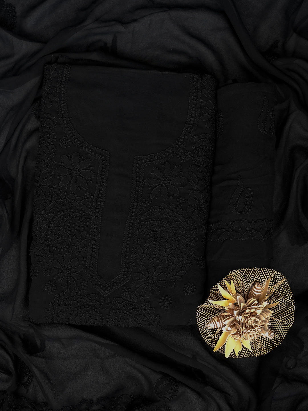 Ada Hand Embroidered Black Faux Georgette Lucknowi Chikankari Unstitched Suit Piece 01A1018808_1