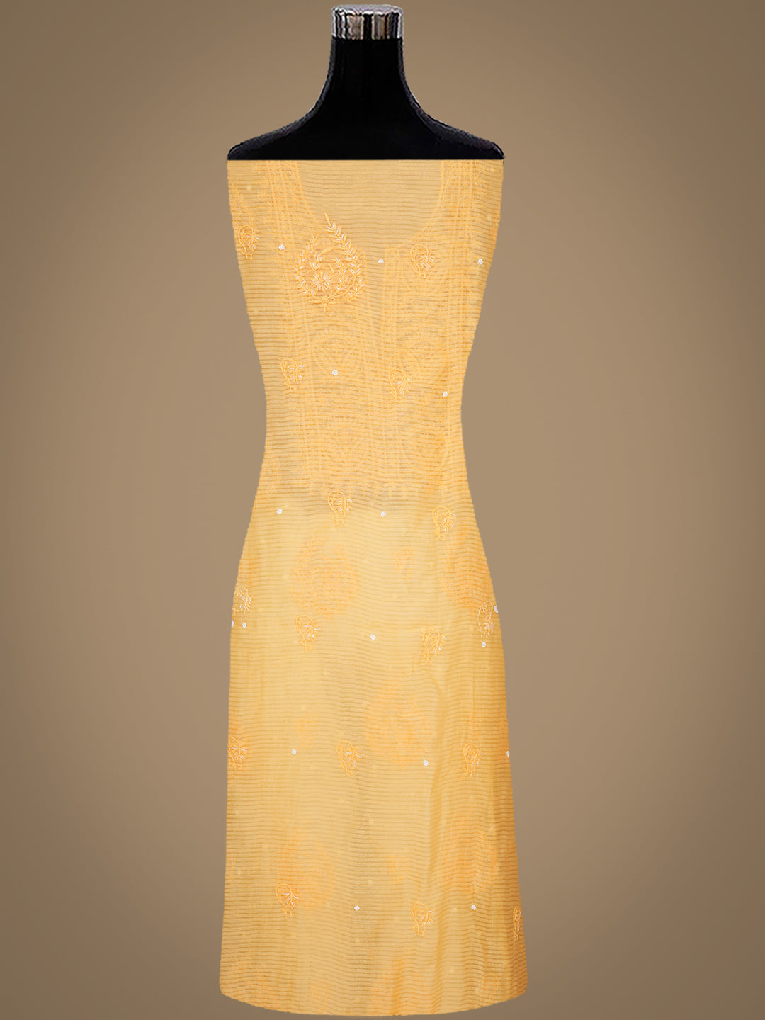 Ada Hand Embroidered Butter Yellow Chanderi Lucknowi Chikankari Unstitched Kurta Dupatta Set With Pearl Work 01A947890