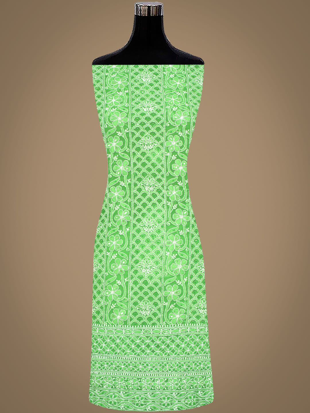 Ada Hand Embroidered Green Faux Georgette Lucknowi Chikankari Unstitched Suit Piece With Cutdana Work 01A821062_4