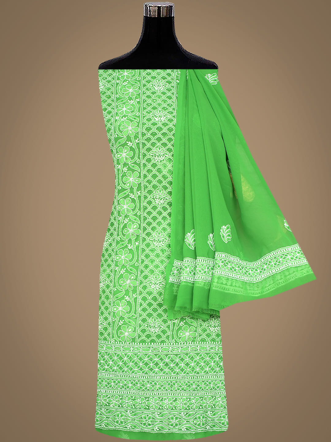 Ada Hand Embroidered Green Faux Georgette Lucknowi Chikankari Unstitched Suit Piece With Cutdana Work 01A821062_8