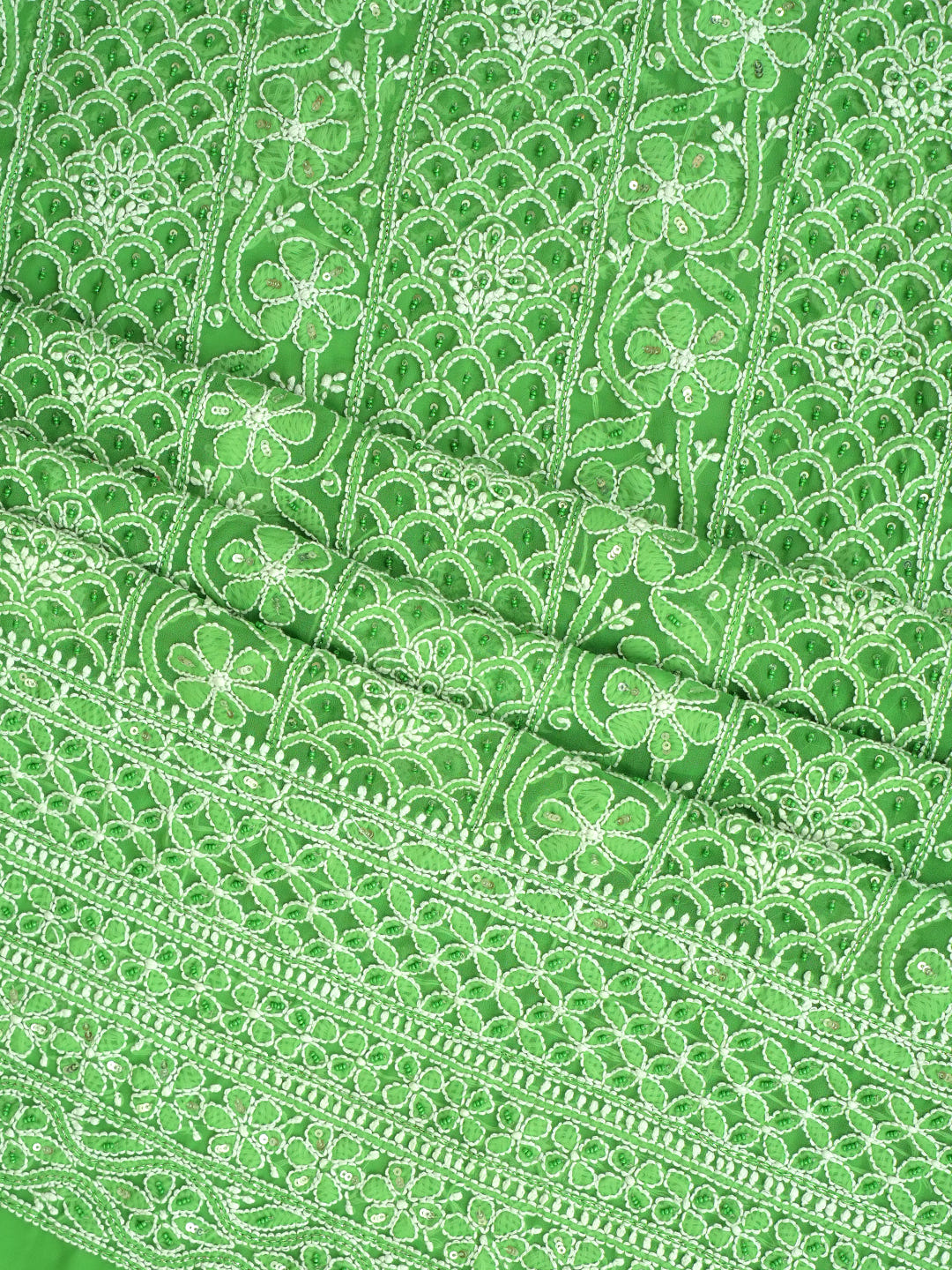 Ada Hand Embroidered Green Faux Georgette Lucknowi Chikankari Unstitched Suit Piece With Cutdana Work 01A821062_3