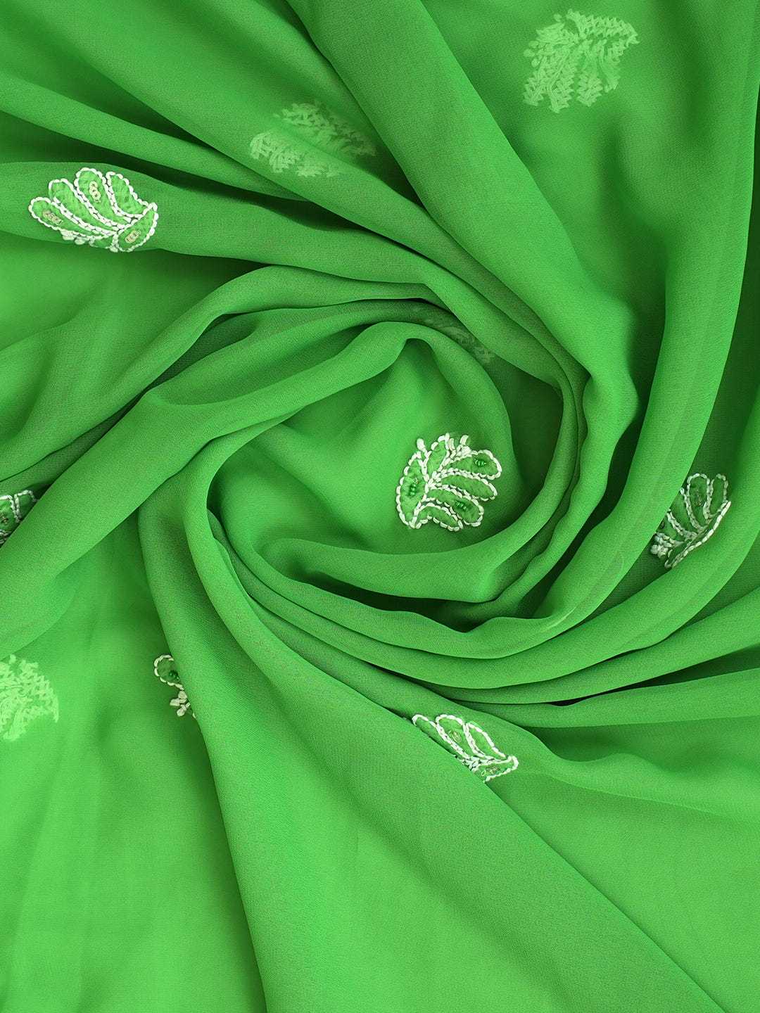 Ada Hand Embroidered Green Faux Georgette Lucknowi Chikankari Unstitched Suit Piece With Cutdana Work 01A821062_6