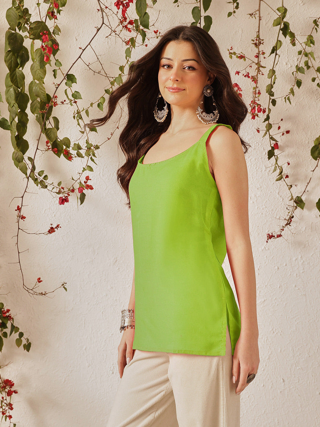 Ada Hand Embroidered Green Georgette Lucknowi Chikankari Short Kurti With Slip A911607_4