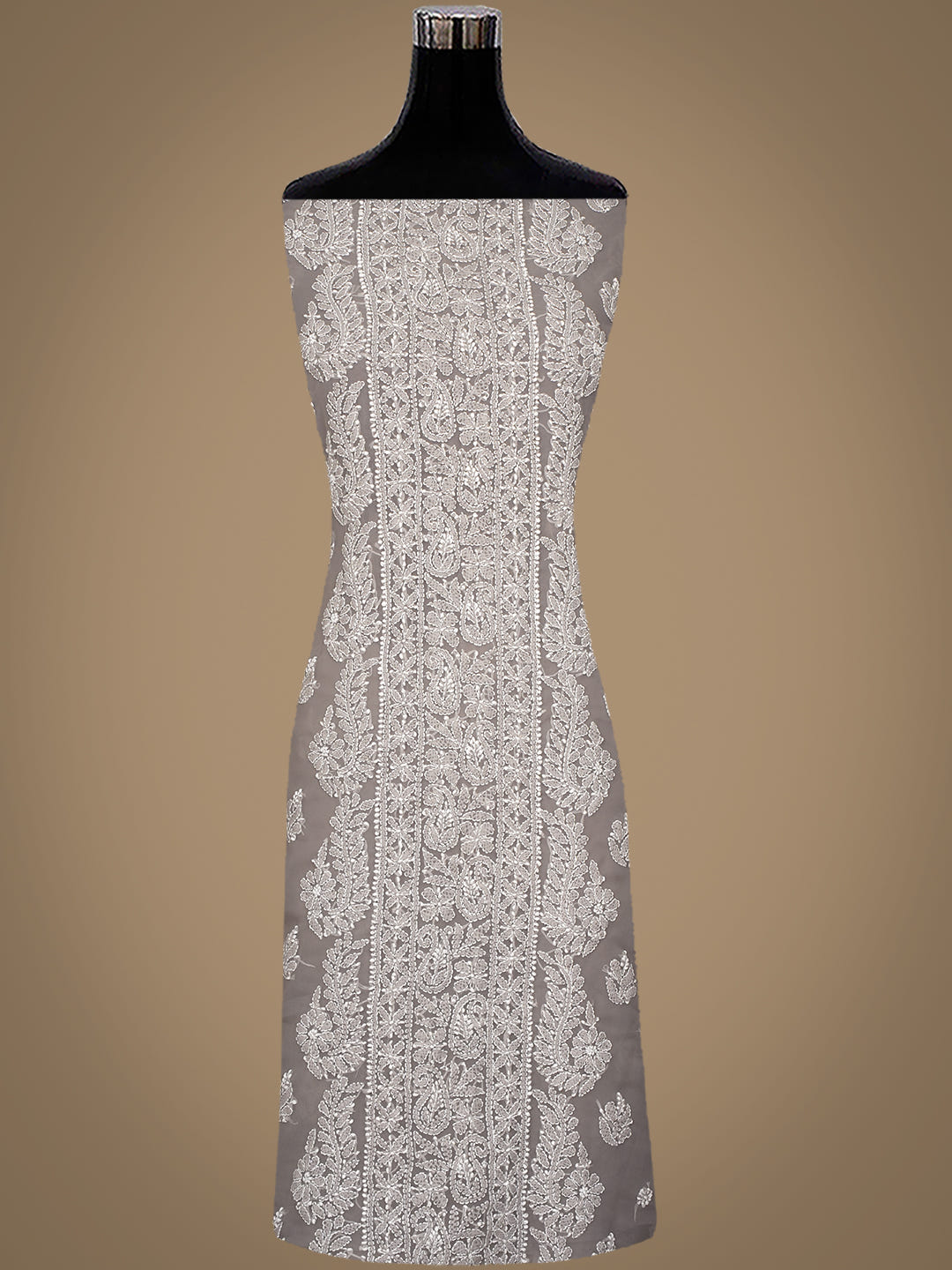 Ada Hand Embroidered Grey Faux Georgette Lucknowi Chikankari Unstitched Suit Piece 01A989161_5