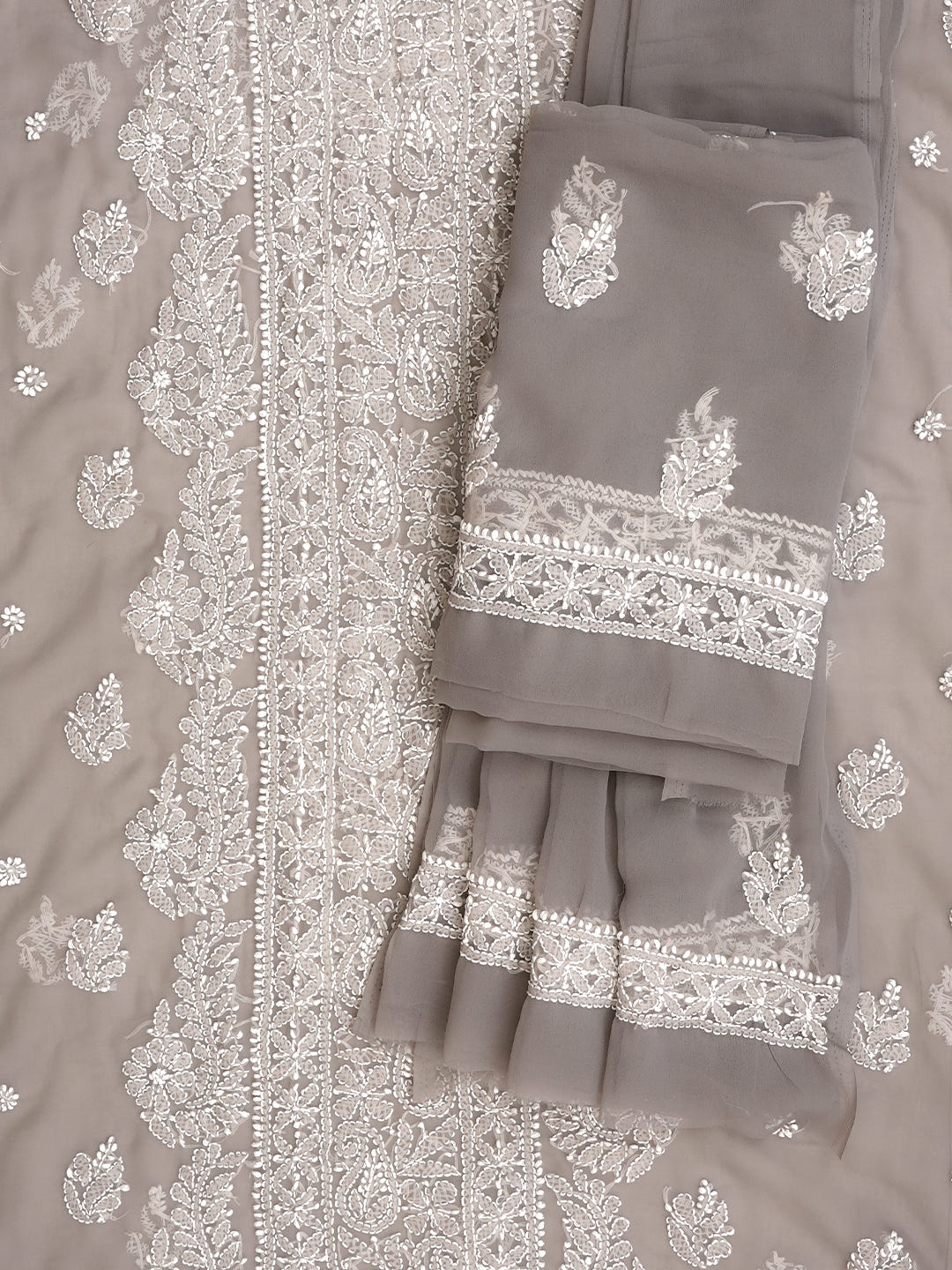 Ada Hand Embroidered Grey Faux Georgette Lucknowi Chikankari Unstitched Suit Piece 01A989161_2