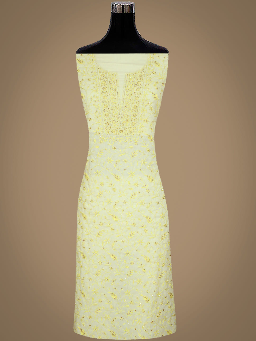 Ada Hand Embroidered Lemon Cotton Lucknowi Chikankari Unstitched Suit Piece With Cutdana Work 01A369748_3