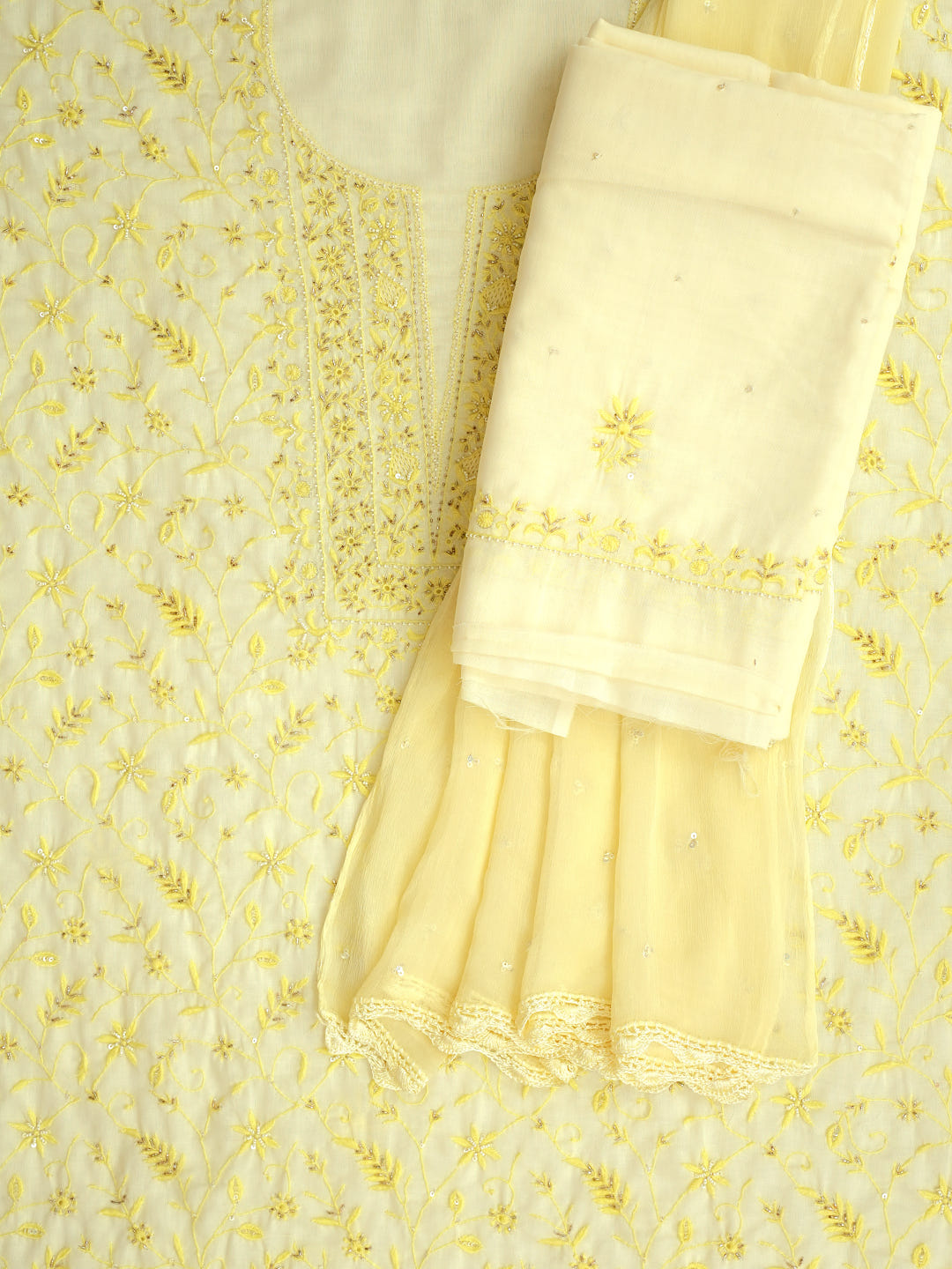 Ada Hand Embroidered Lemon Cotton Lucknowi Chikankari Unstitched Suit Piece With Cutdana Work 01A369748_8