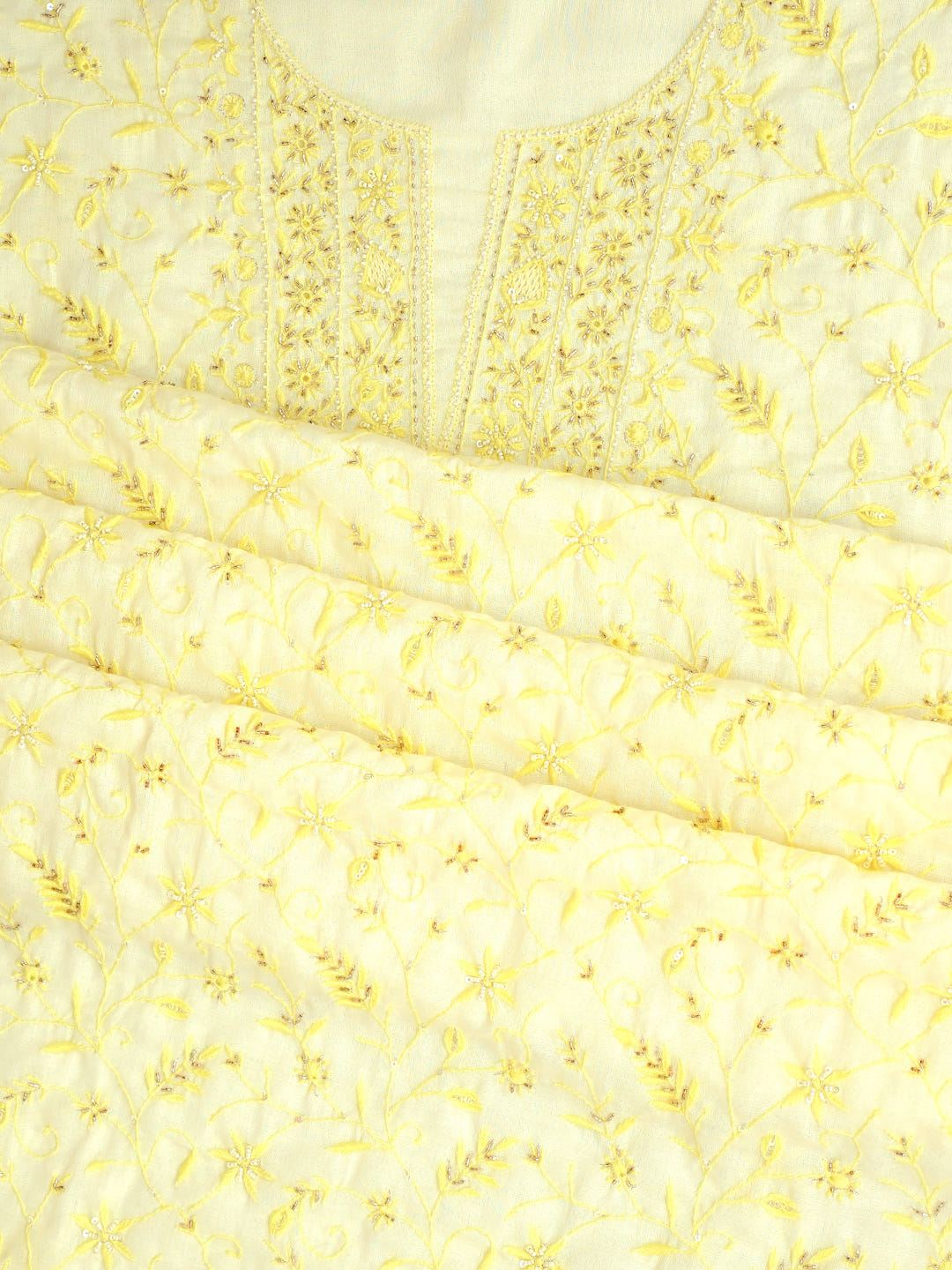Ada Hand Embroidered Lemon Cotton Lucknowi Chikankari Unstitched Suit Piece With Cutdana Work 01A369748_2