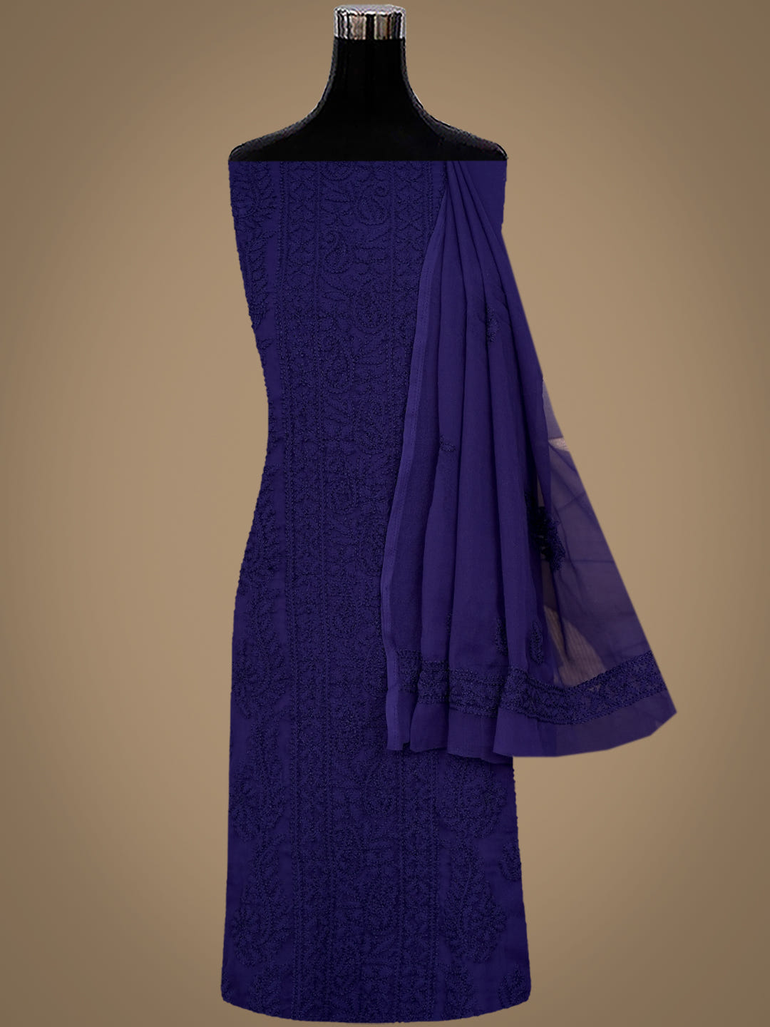 Ada Hand Embroidered Navy Blue Faux Georgette Lucknowi Chikankari Unstitched Suit Piece 01A989155_7