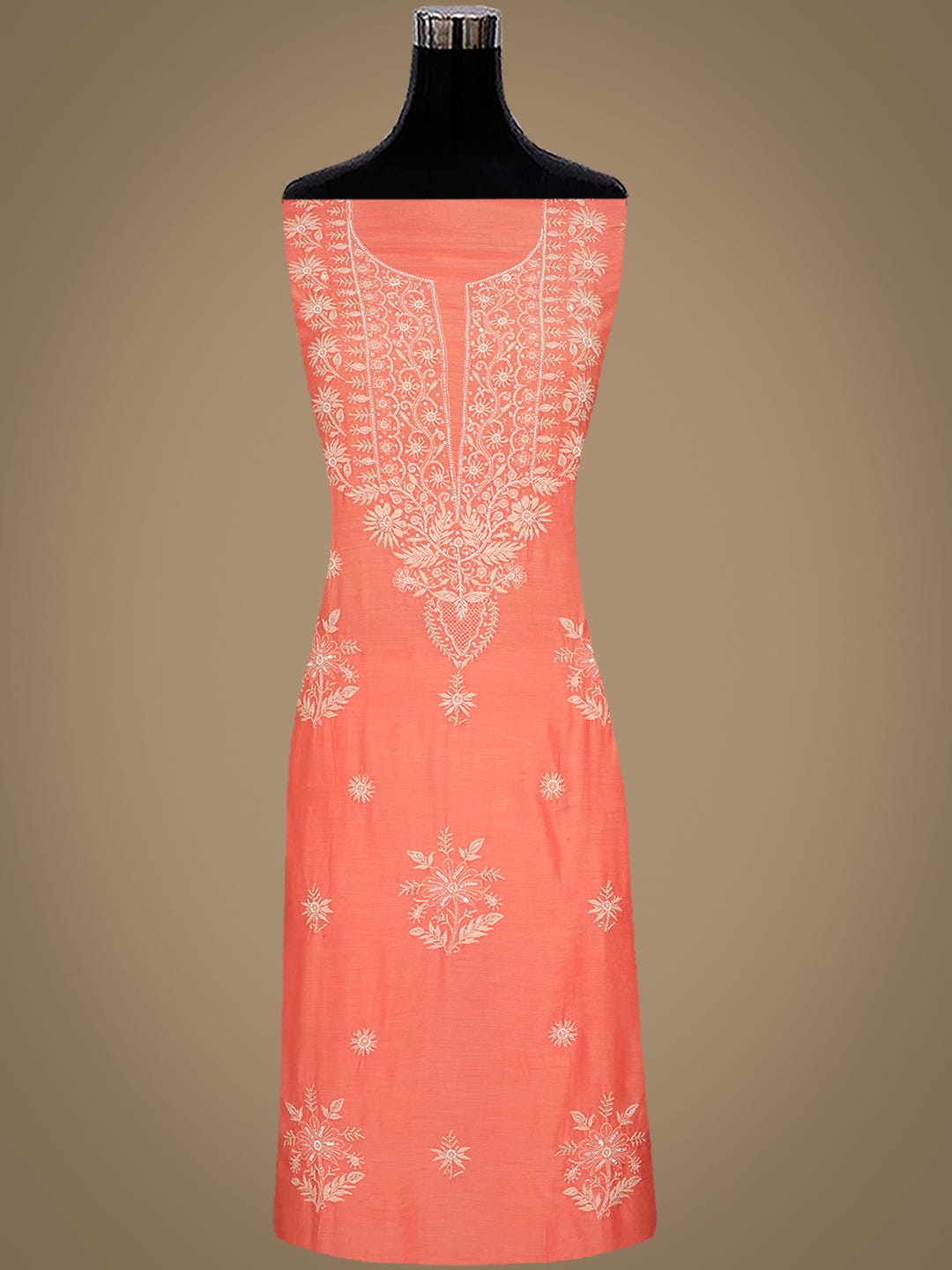 Ada Hand Embroidered Peach Maslin Lucknowi Chikankari Unstitched Suit Piece With Cutdana Work 01A618310_8