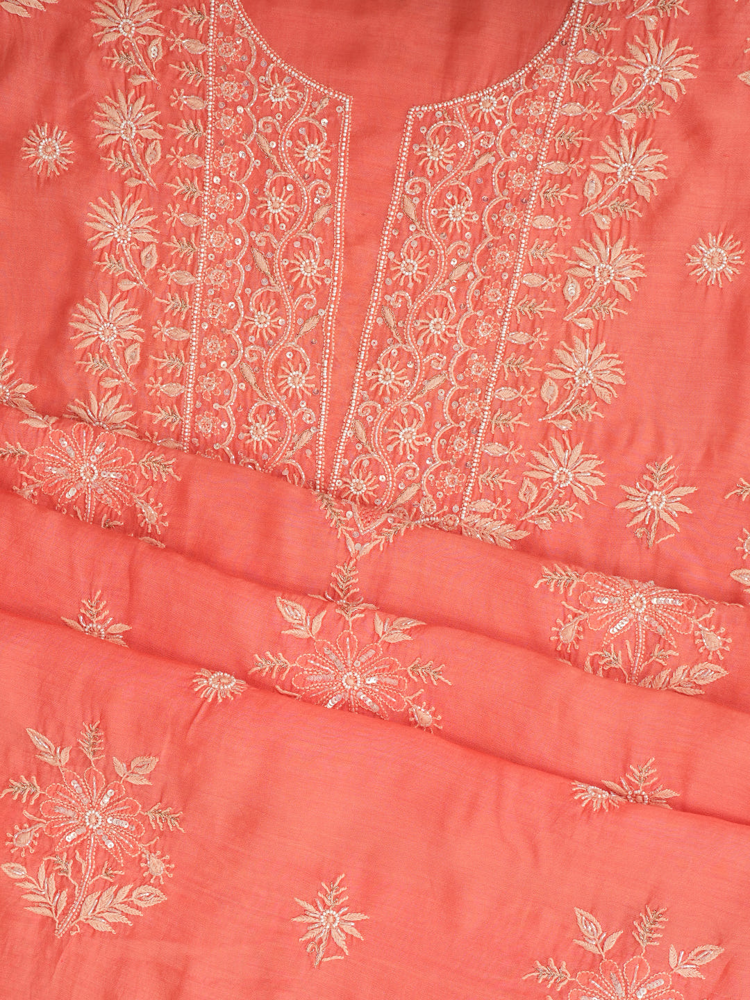 Ada Hand Embroidered Peach Maslin Lucknowi Chikankari Unstitched Suit Piece With Cutdana Work 01A618310_3