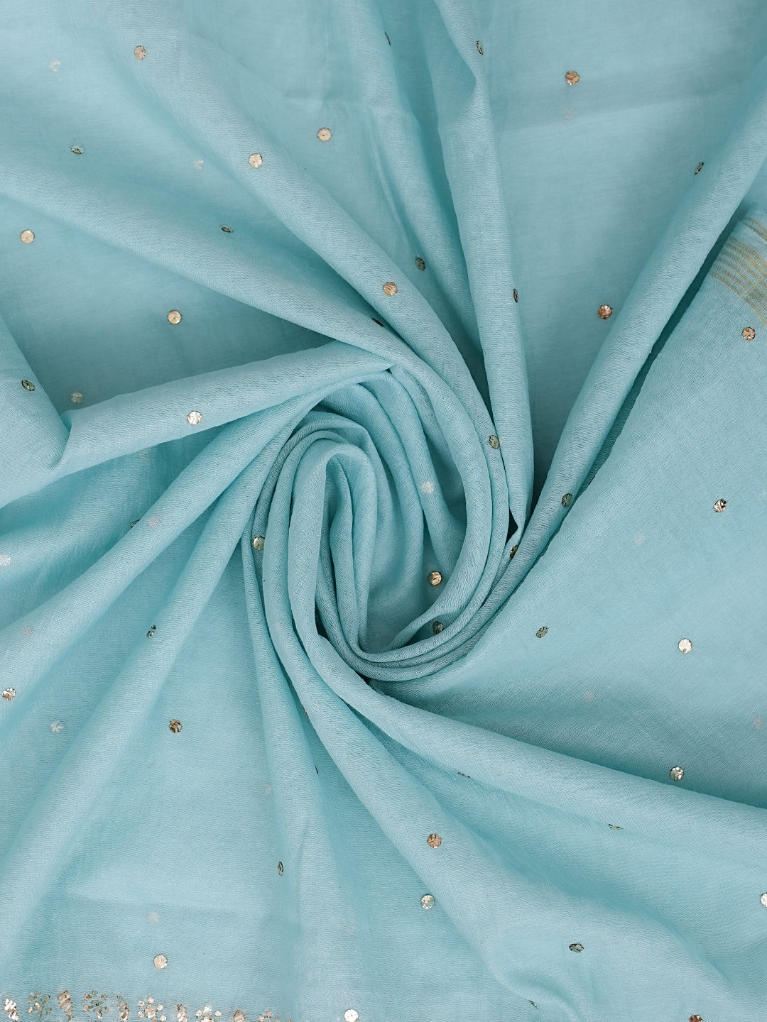 Ada Hand Embroidered Teal Blue Chanderi Unstitched Kurta Dupatta Set With Muqaish/Mukaish Work 01A987675