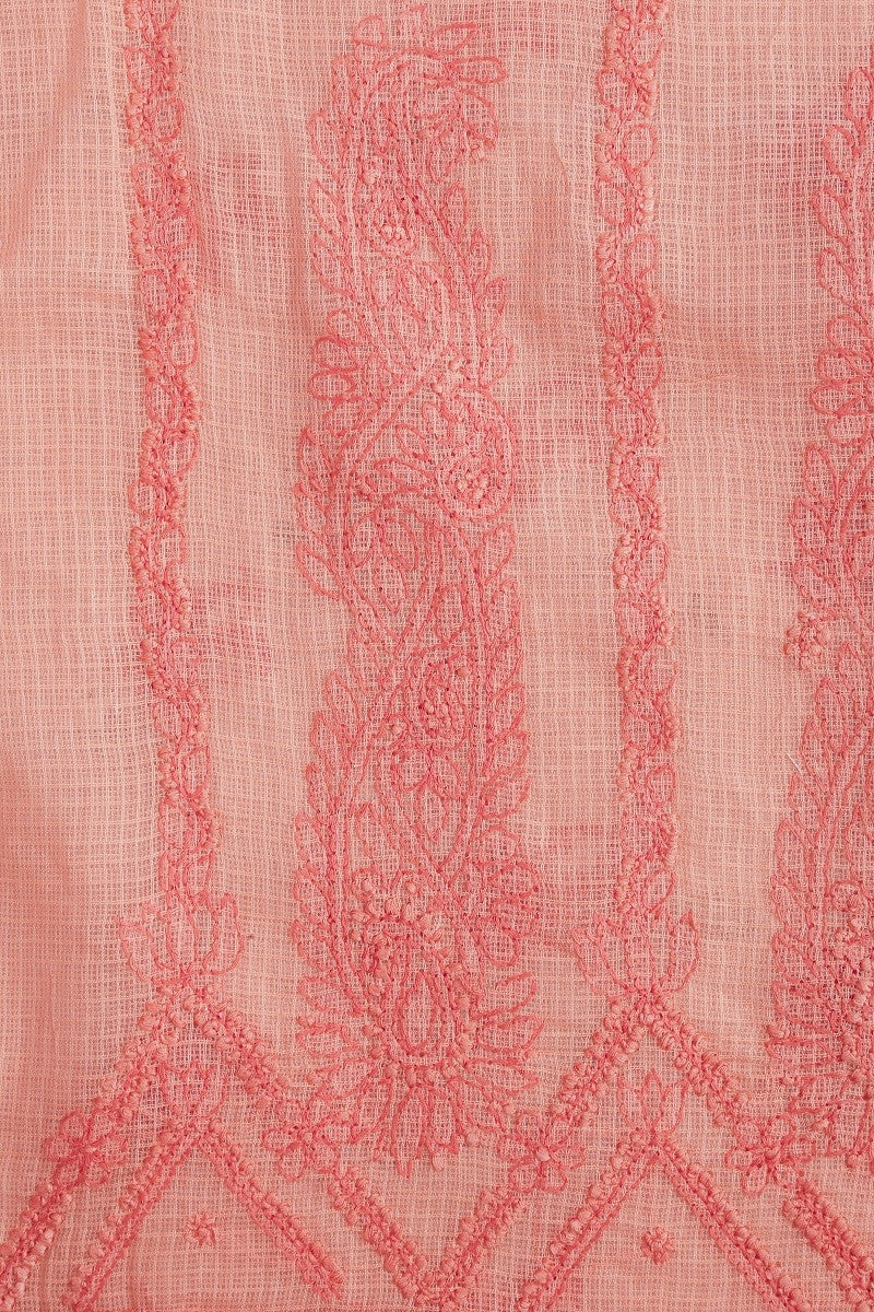 Ada Hand Embroidered Salmon Peach Kota Chikan Unstitched Kurta Dupatta Set- A596886