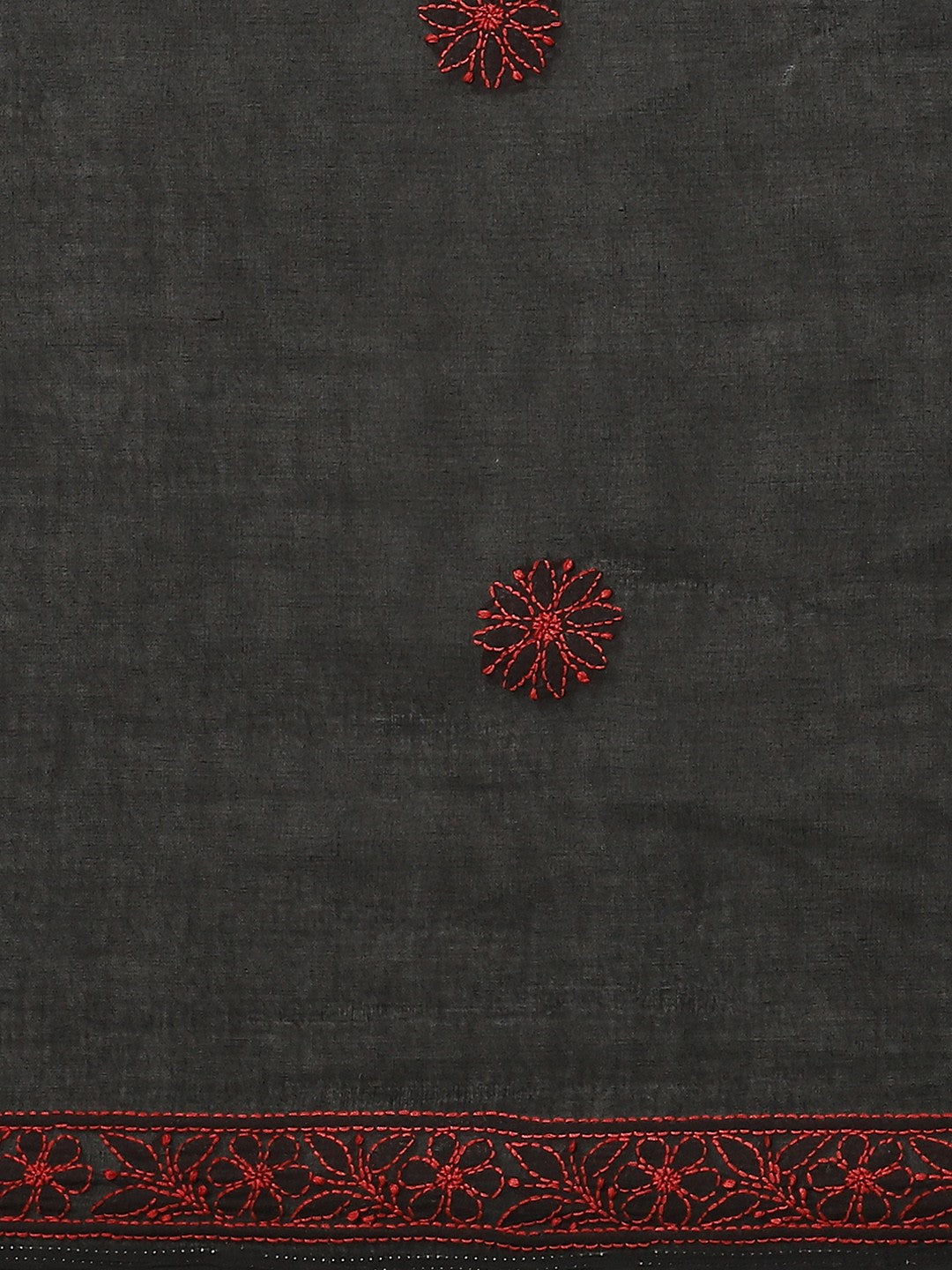 Ada Hand Embroidered Black Cotton Lucknow Chikan Saree With Blouse-A311205