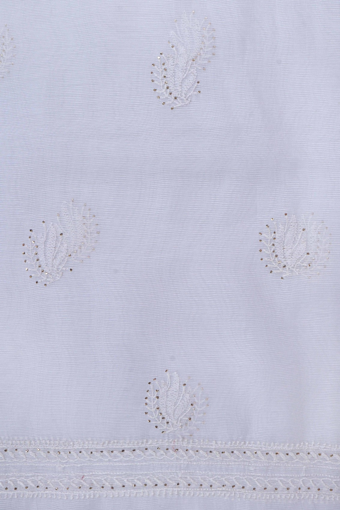Ada Hand Embroidered White Kota Lucknowi Chikankari Unstitched Suit Piece With Muqaish Work 01A67182