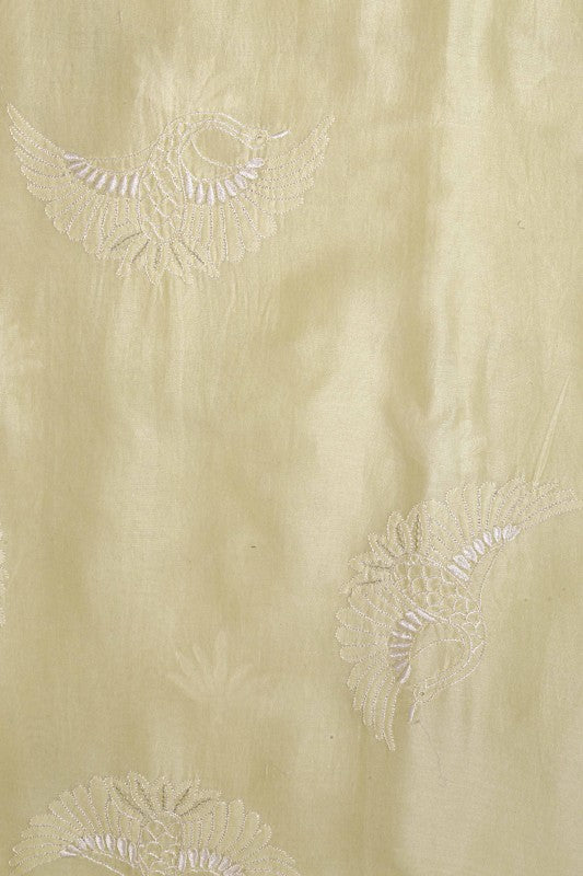 Ada Hand Embroidered Lemon Silk Chikan Unstitched Kurta Piece With Zari Work A534060