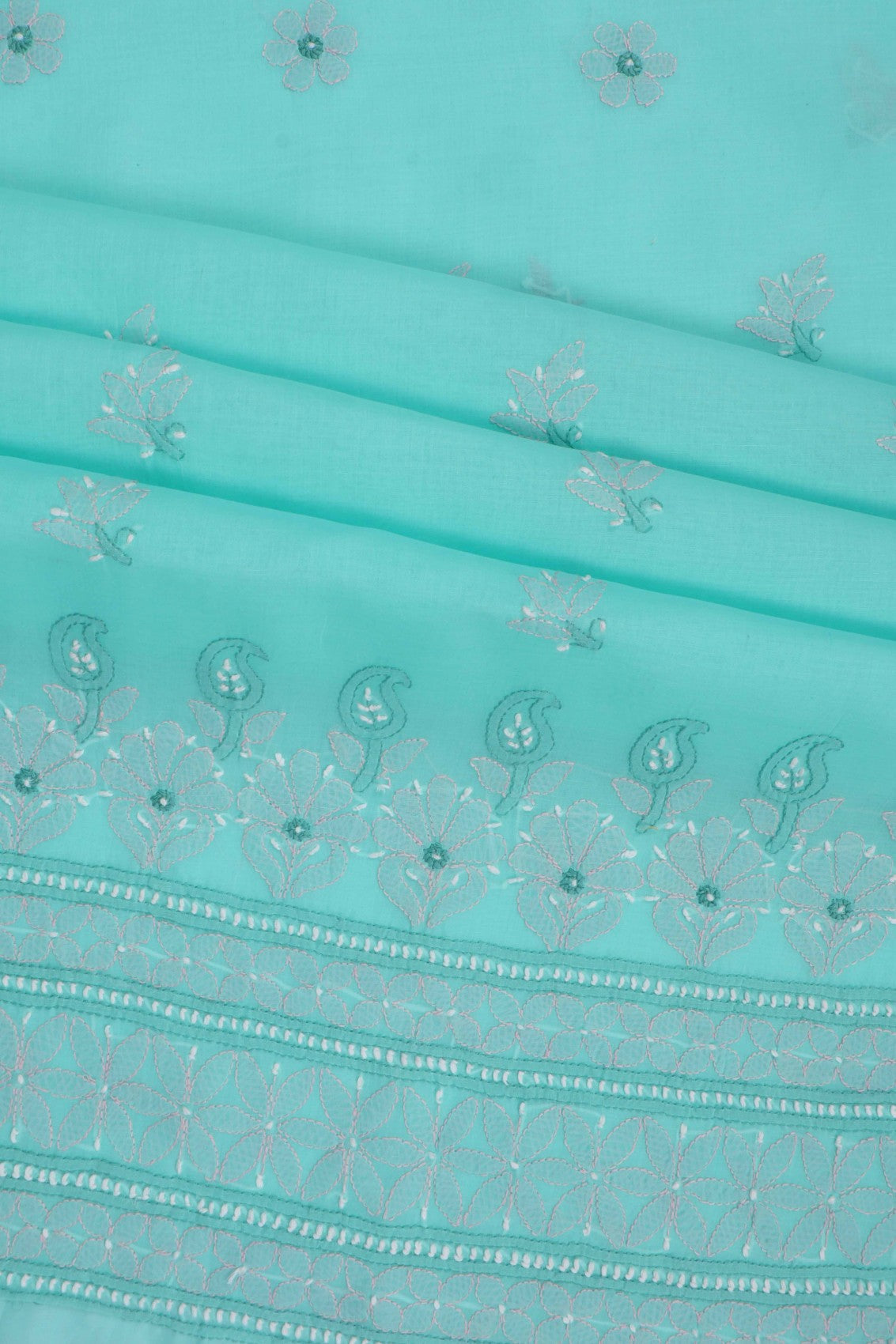 Ada Hand Embroidered Sea Green Cotton Lucknowi Chikankari Unstitched Suit Piece 01A215130