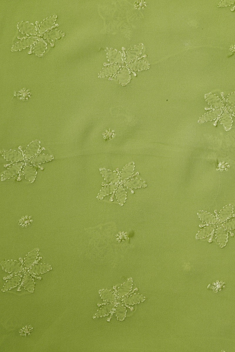 Ada Hand Embroidered Green Georgette Lucknowi Chikan Unstitched Kurta Dupatta Set A571718
