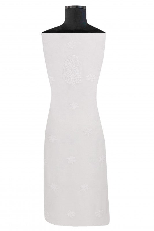 Ada Hand Embroidered White Georgette Lucknowi Chikan Unstitched Kurta Piece- A416754